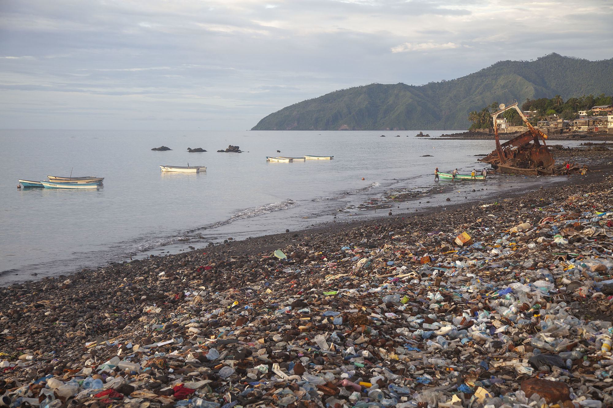 Main beach in Mutsamudu Anjouan Comoros littered with trash
