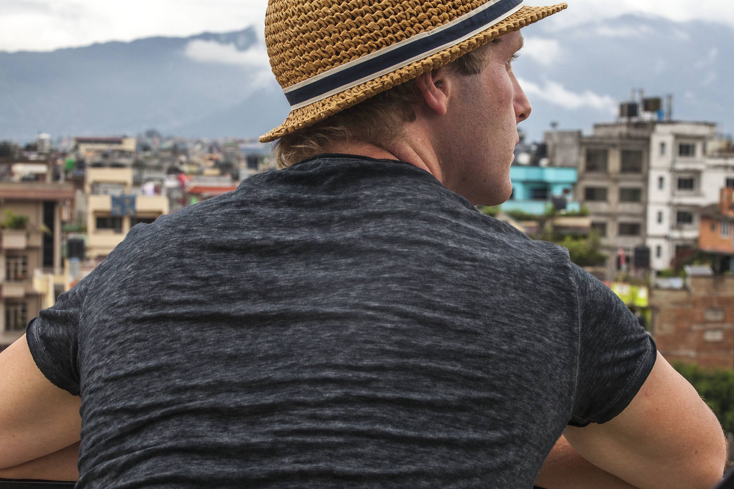 Ben on the roof of Kathmandu Cityhill Apartments in Kathmandu Nepal