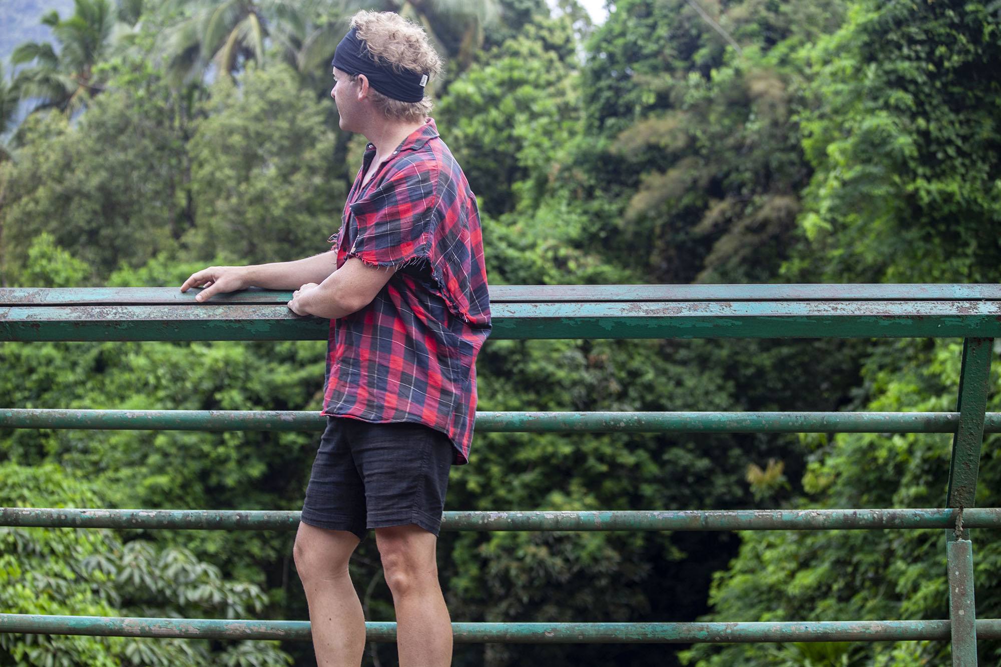 Ben on Tsembehou Bridge looking into ravine Anjouan Comoros
