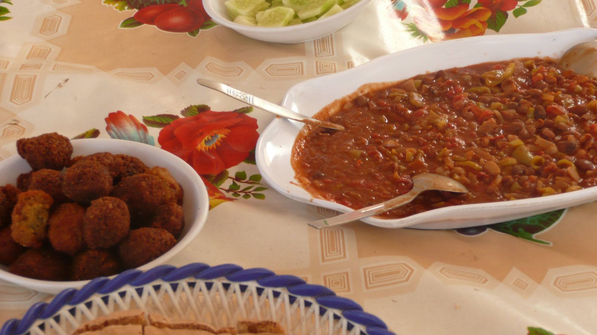 Falafel and beans on plates in Egypt