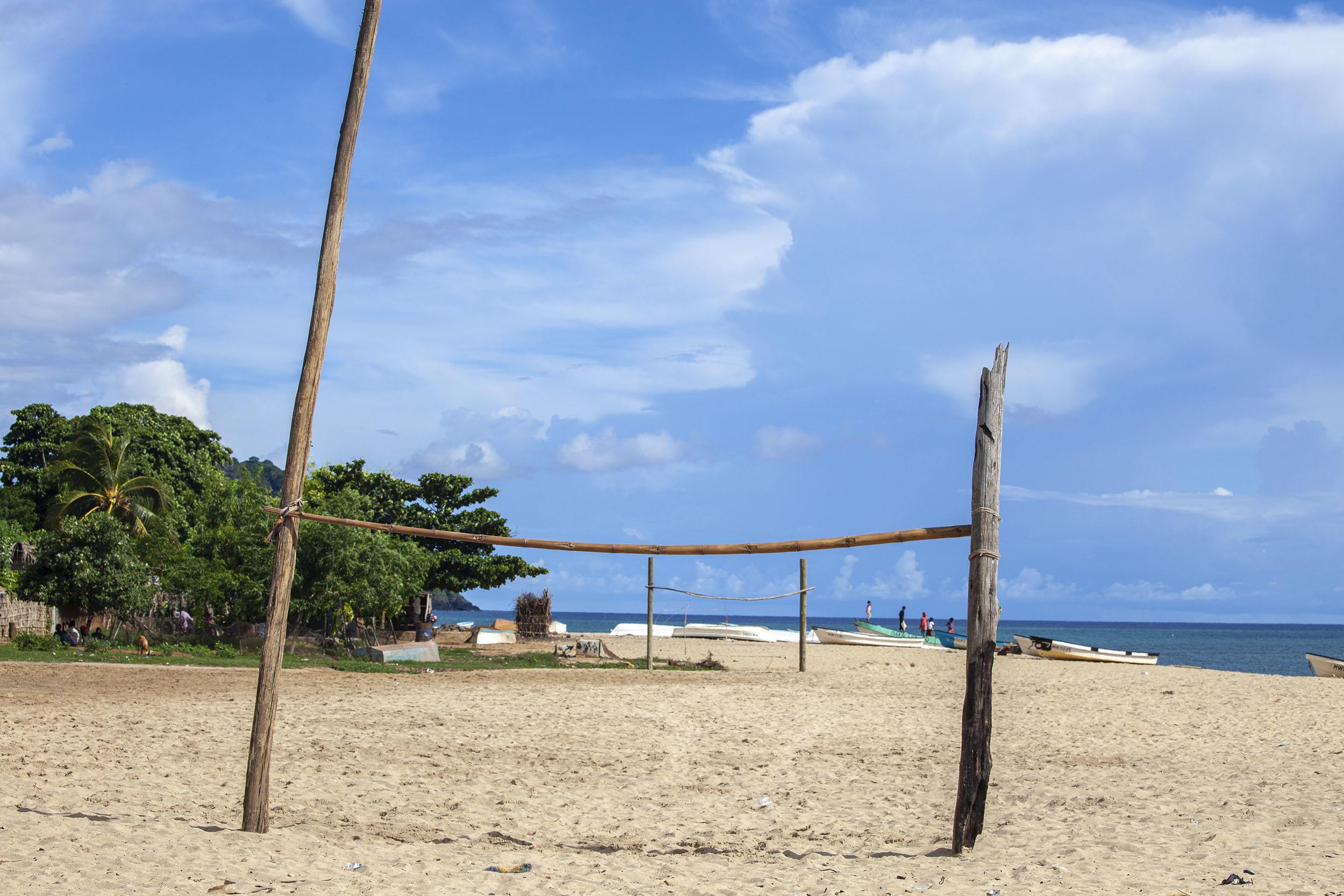 Wooden goal posts on Nioumanchoua Beach Moheli Comoros.jpg