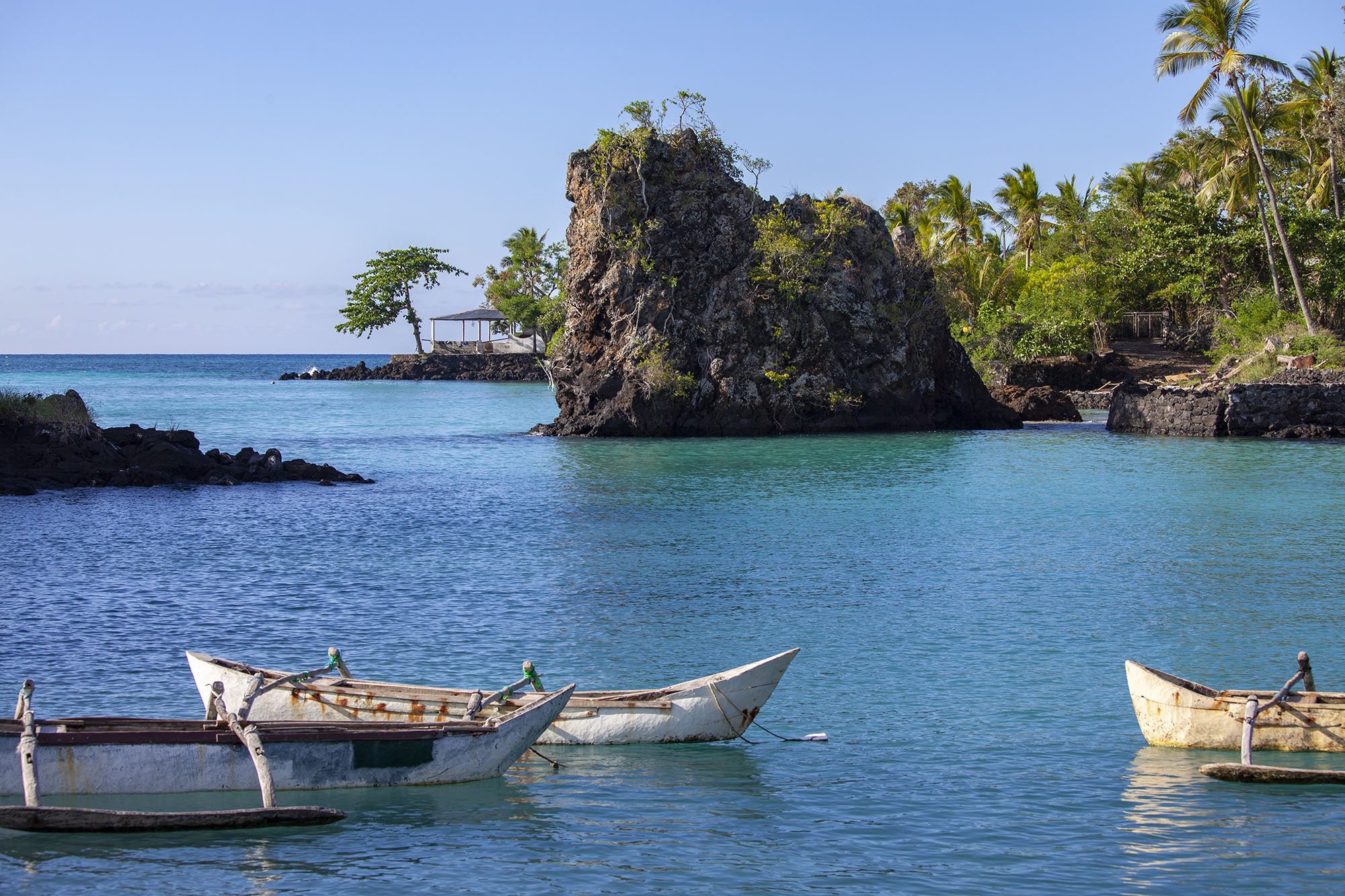 dugout canoes in lagoon of Trou du Prophete Grande Comore Comoros