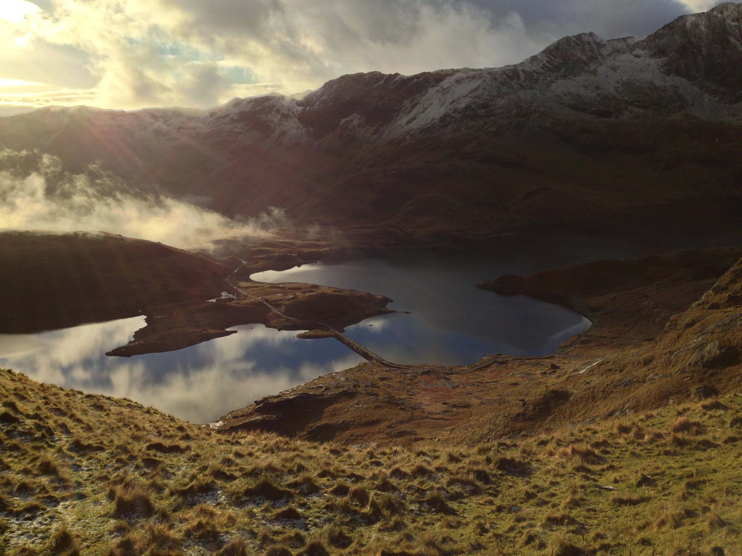 A lake in a valley in Wales