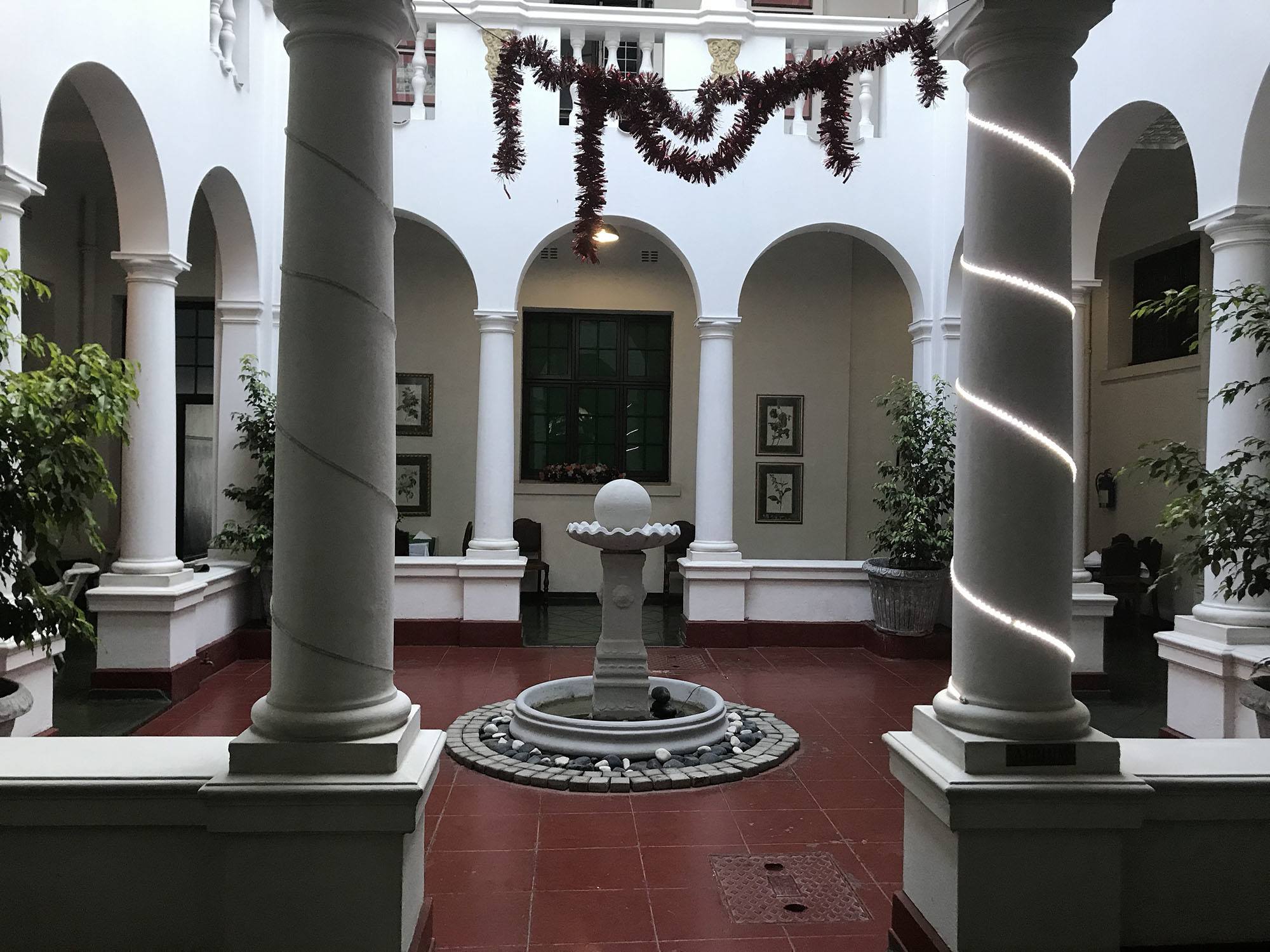 Courtyard and atrium of Bulawayo Club with fountaion Zimbabwe