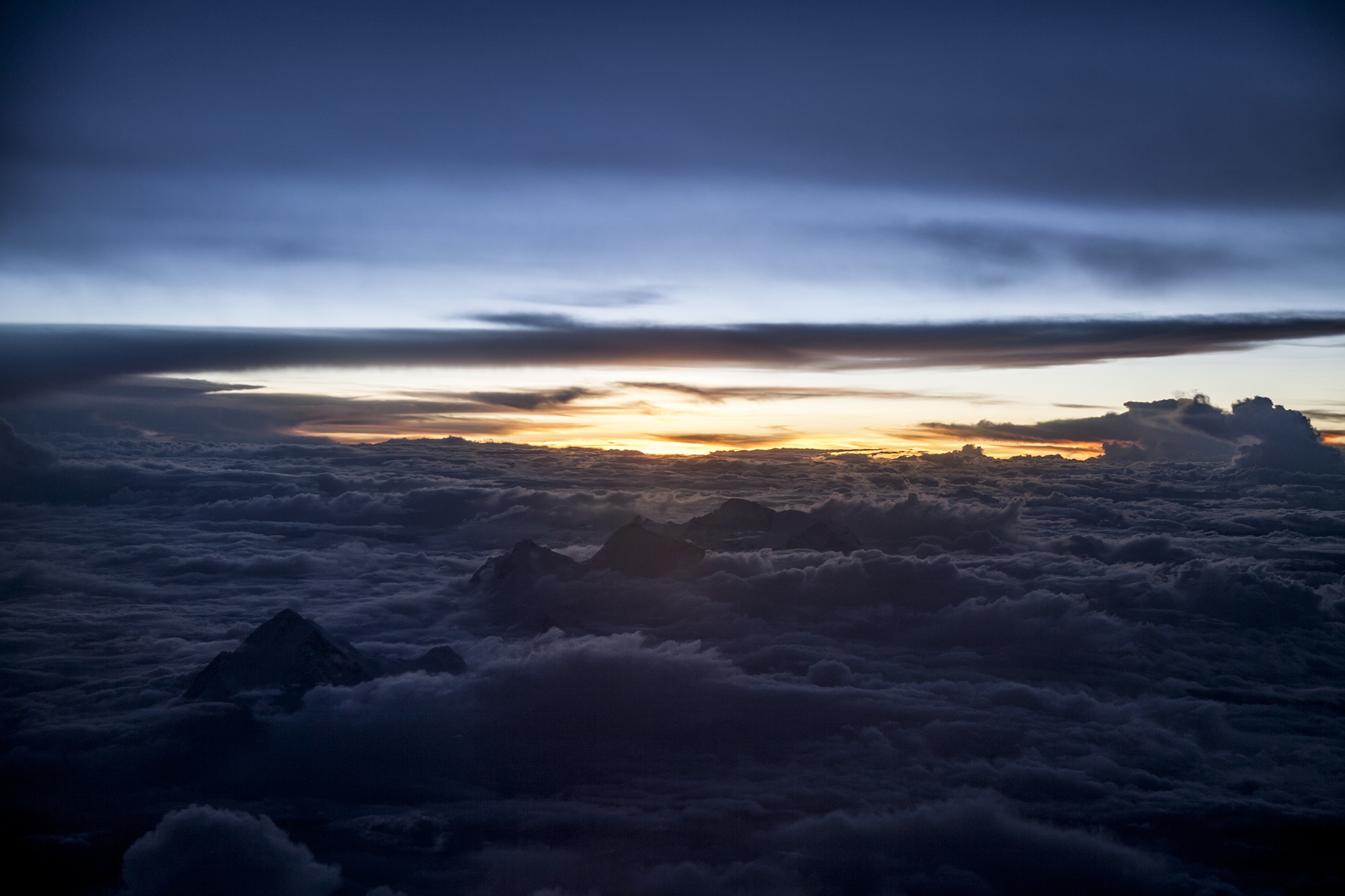 Mt Everest from the skies at dusk Nepal