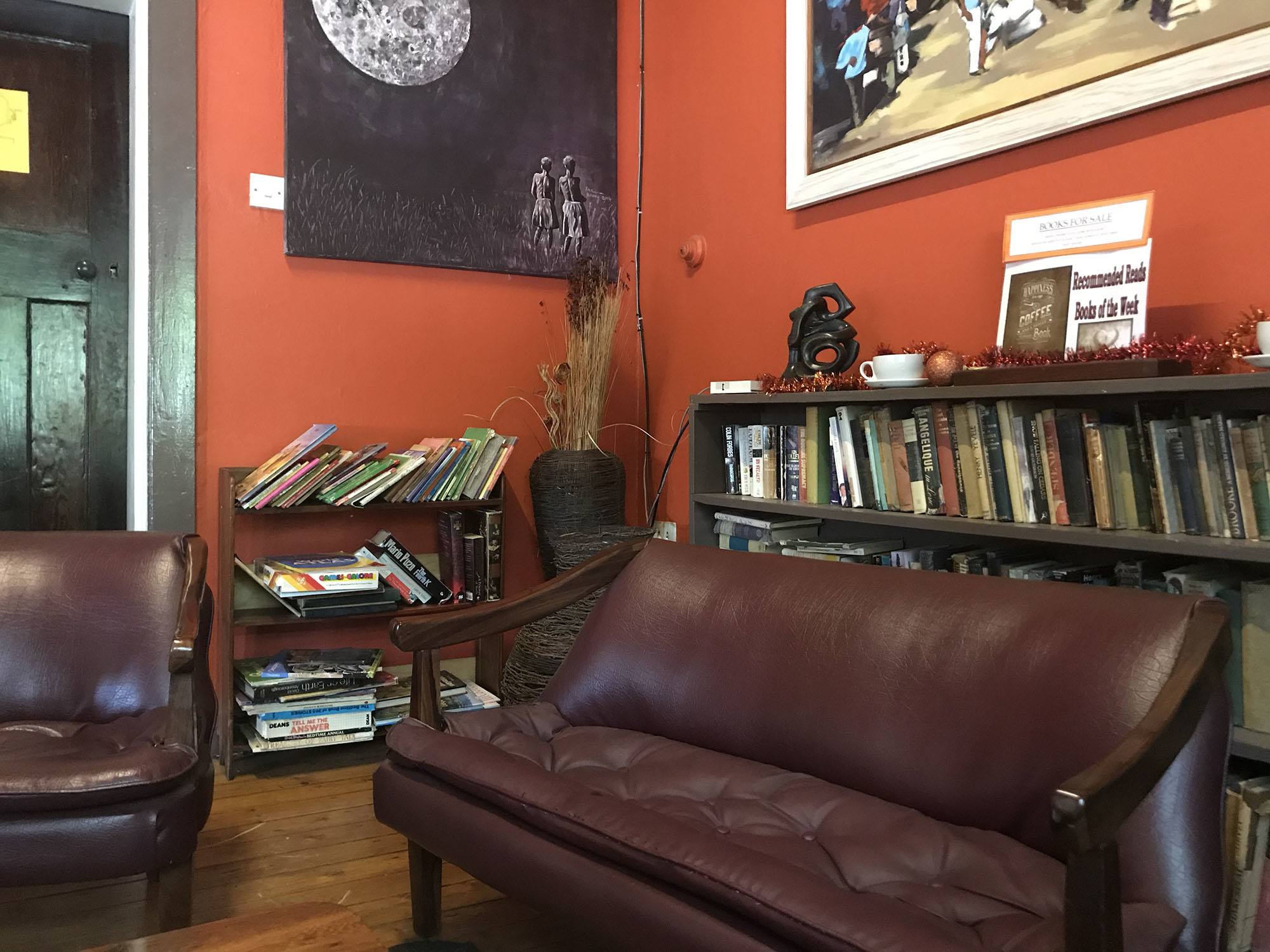 The reading corner inside Indaba Book Cafe in Bulawayo Zimbabwe