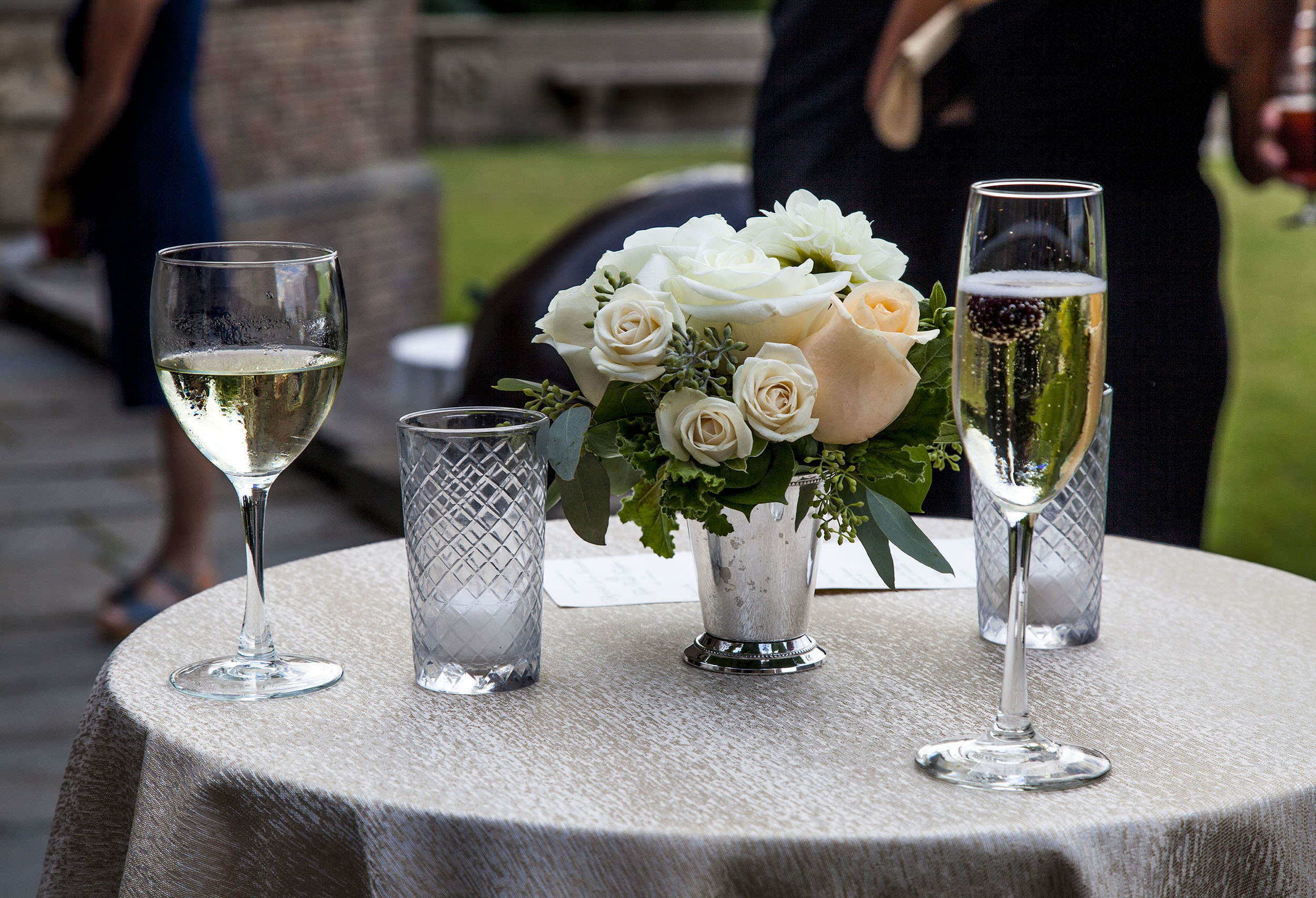 glasses of wine on table at reception Crane Estate New England USA