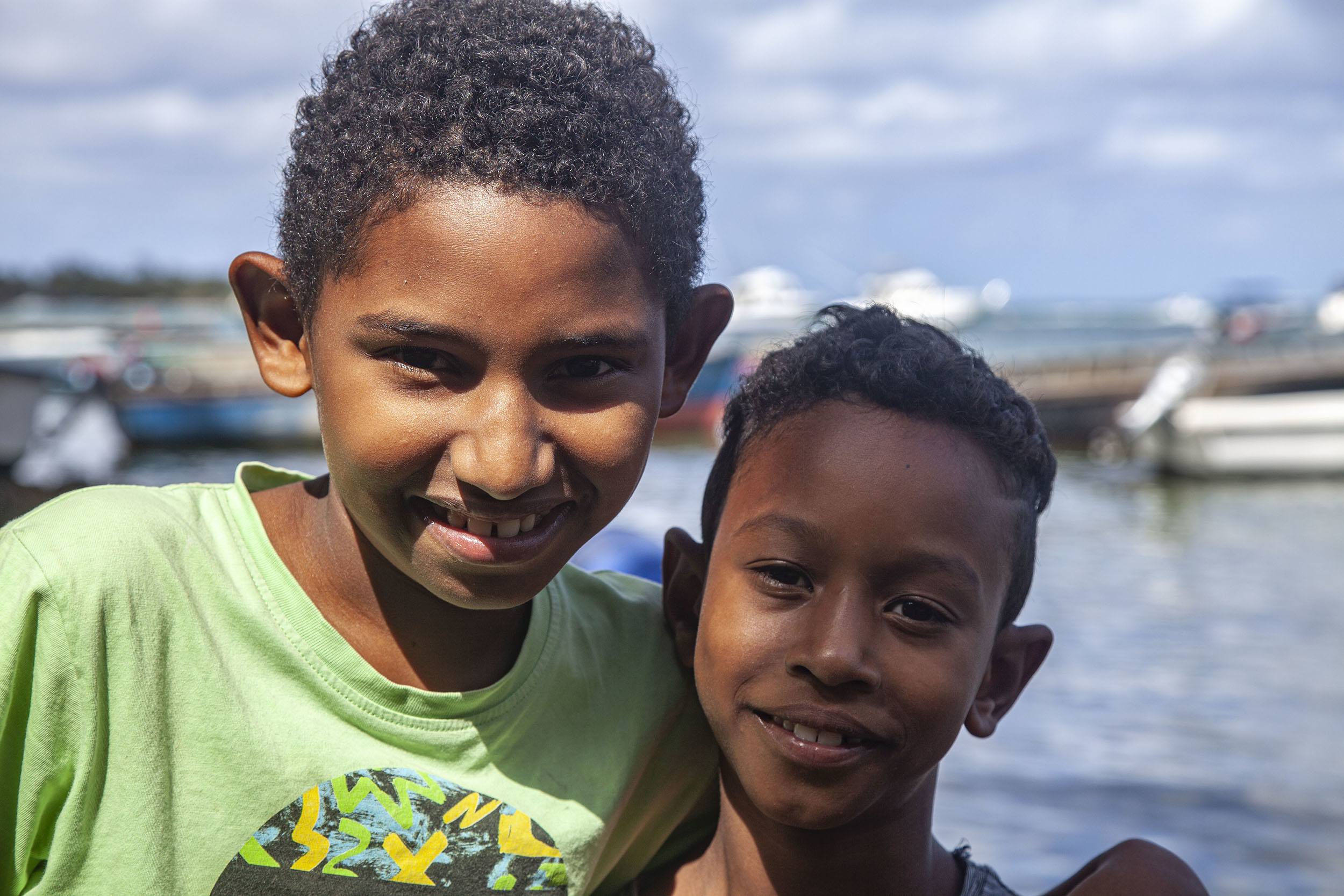 two children smiling in Mauritius