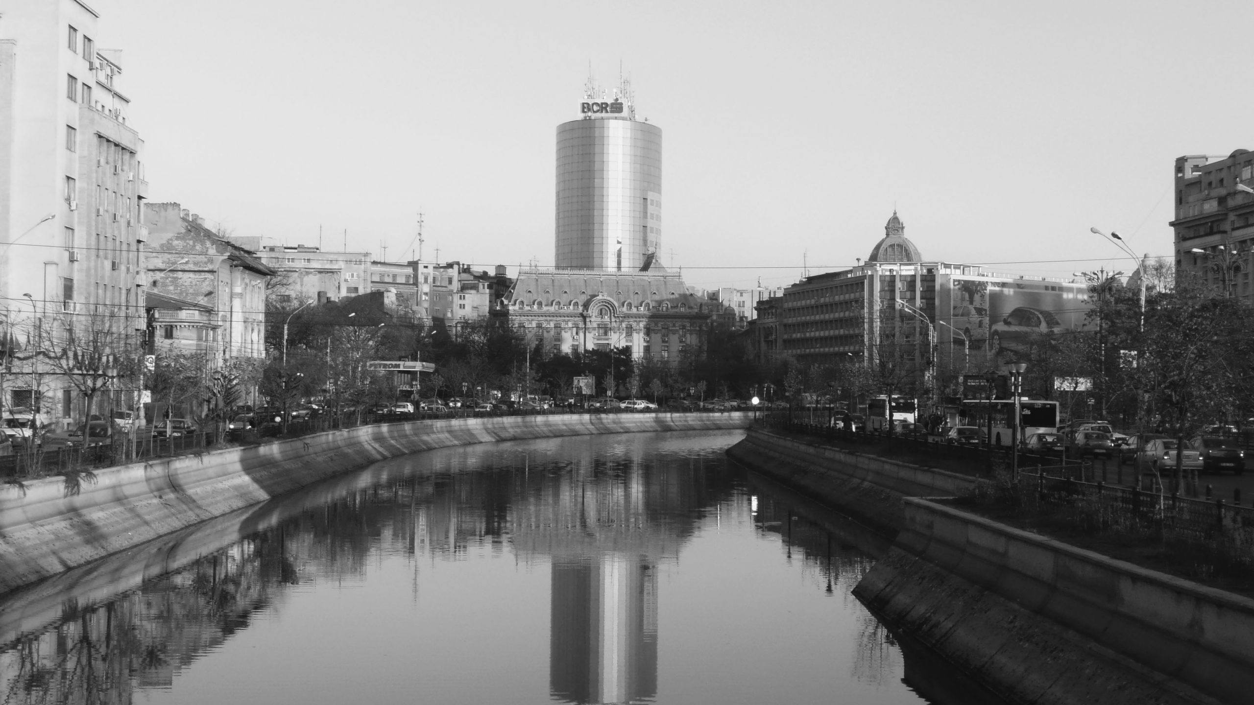 A canal running through central Bucharest Romania