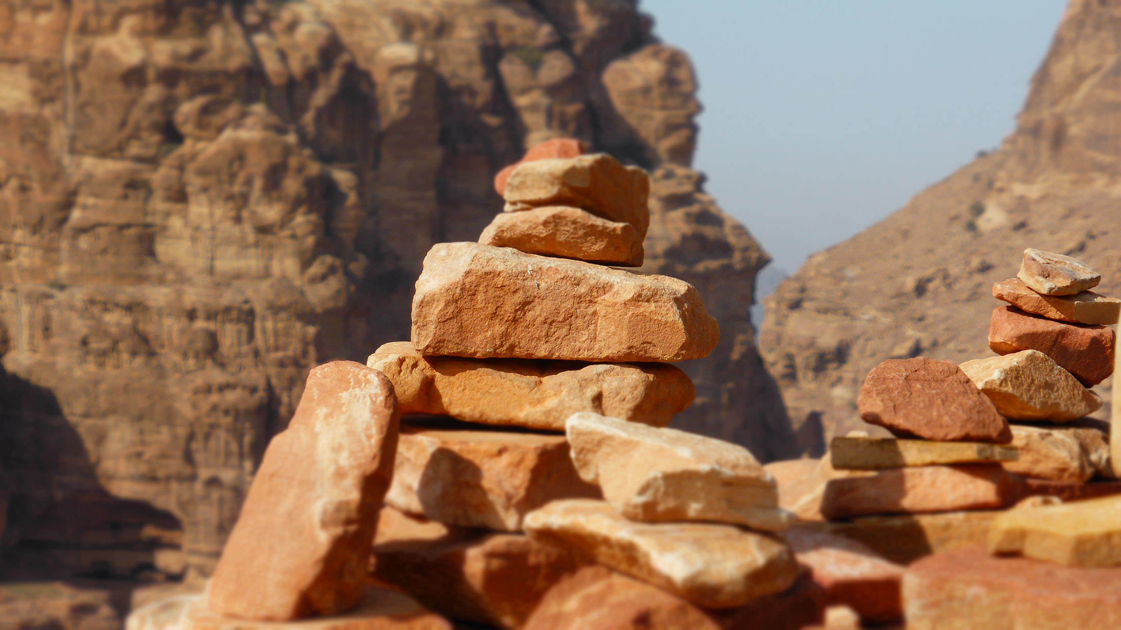 A collection of stones at the High Place of Sacrifice in Petra Jordan