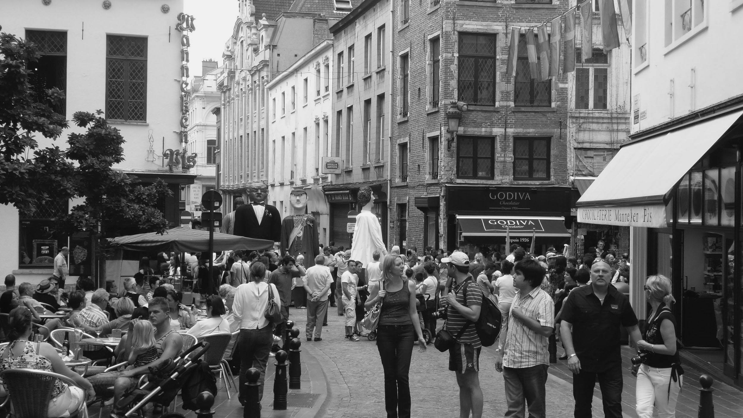 A lively street in Brussels Belgium