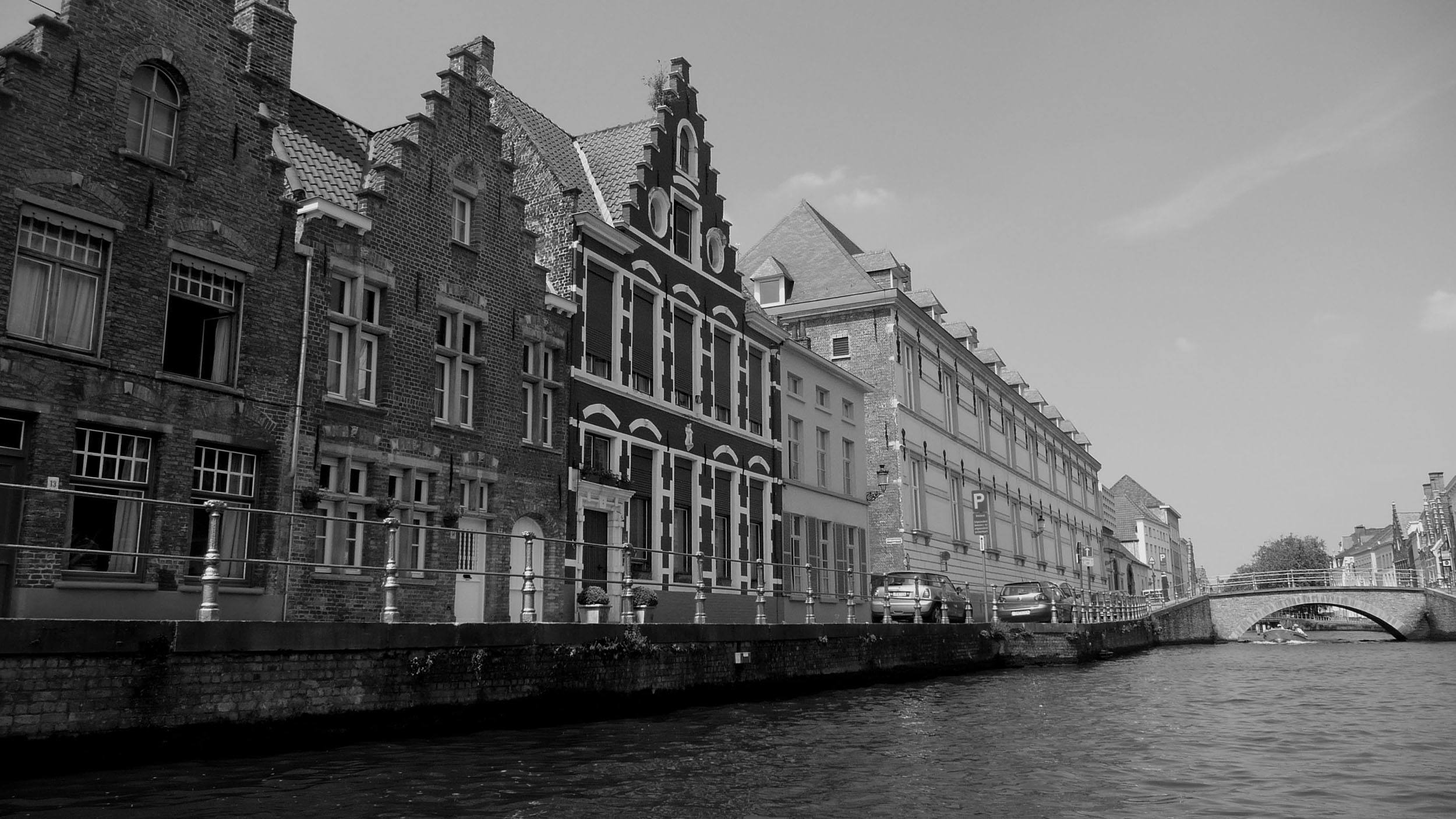 Beautiful homes lining the canal in Bruges Belgium