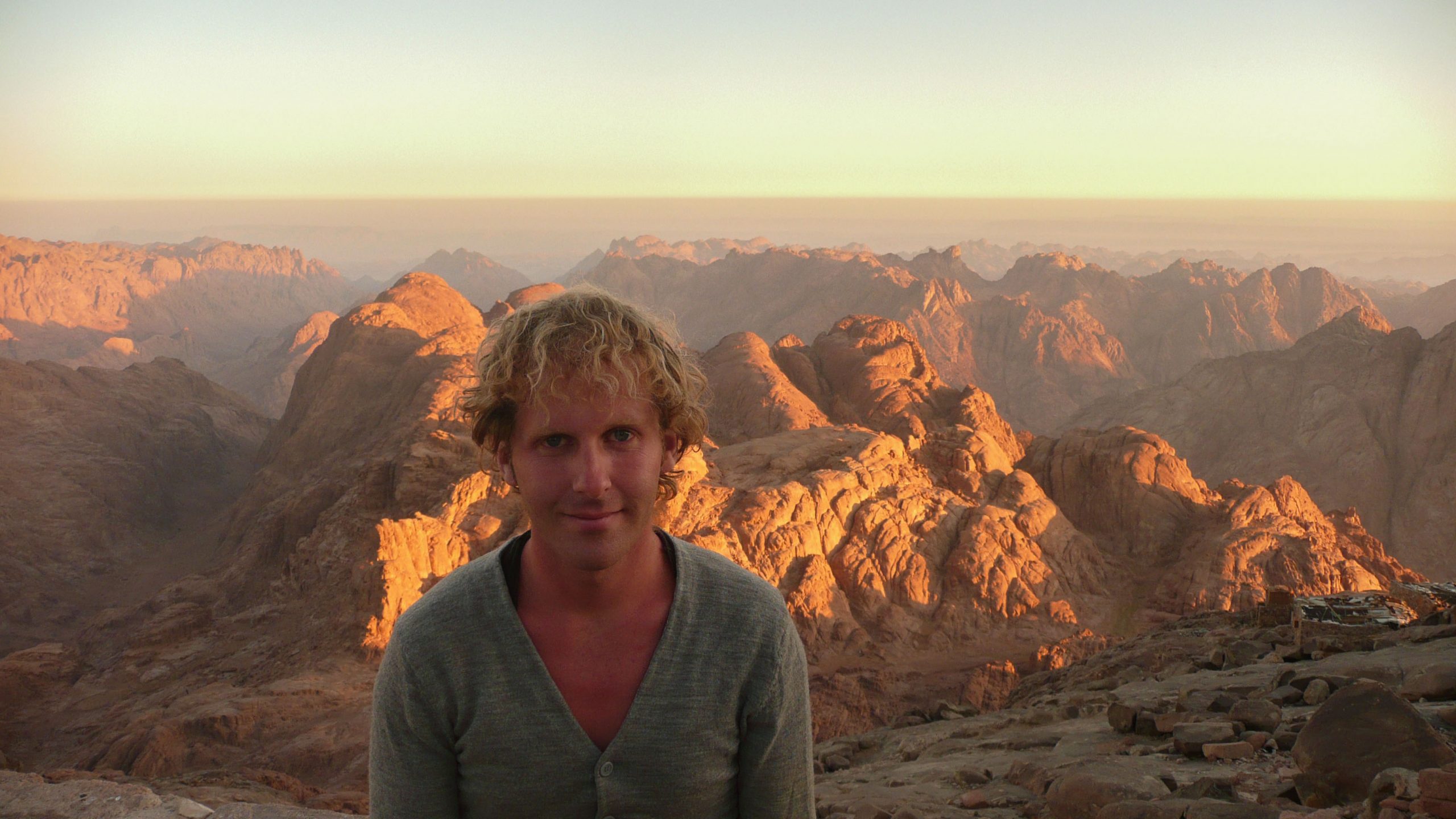 Ben on Mt Sinai Egypt looking at camera following sunrise