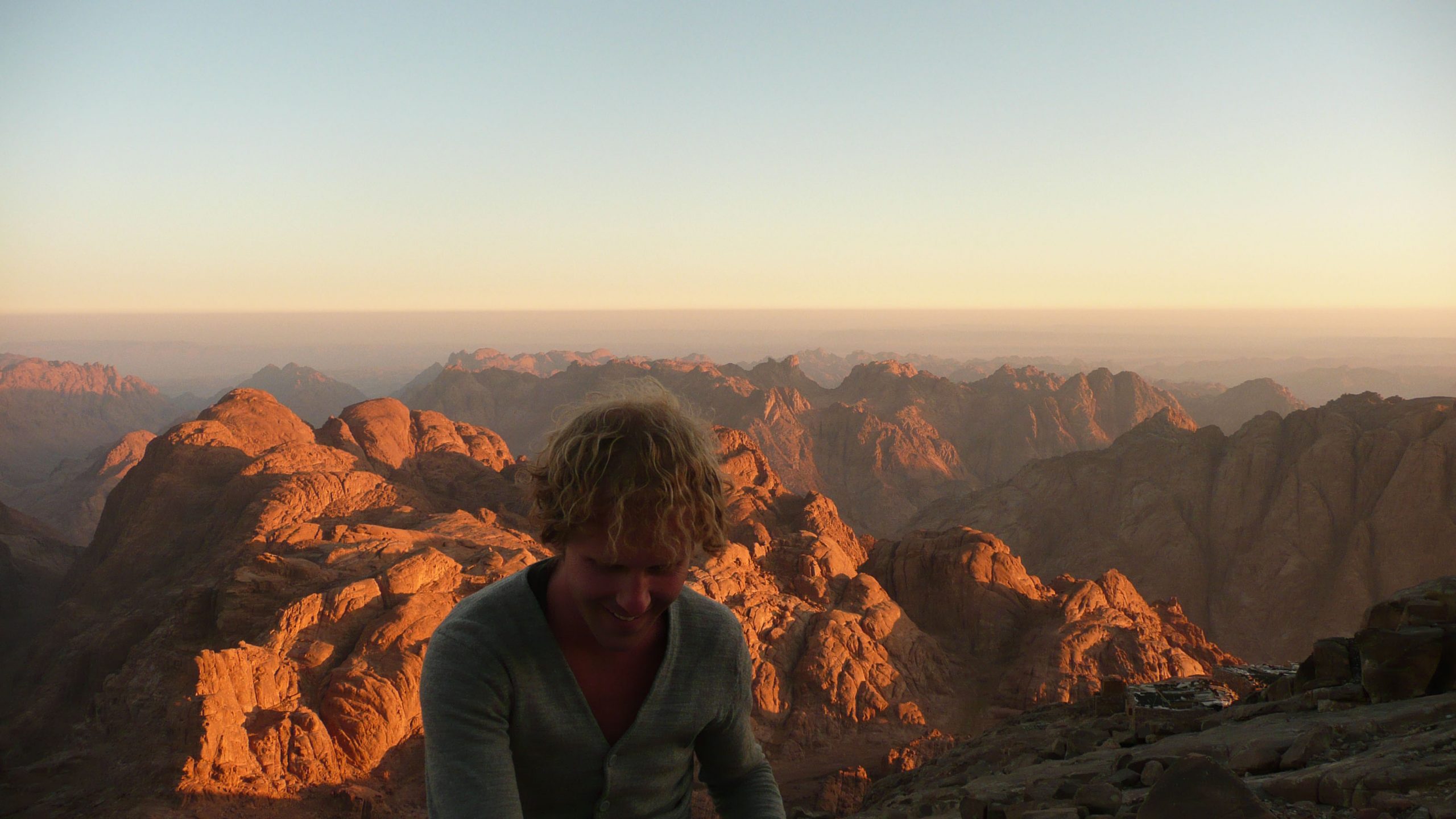 Ben on Mt Sinai Egypt looking down following sunrise