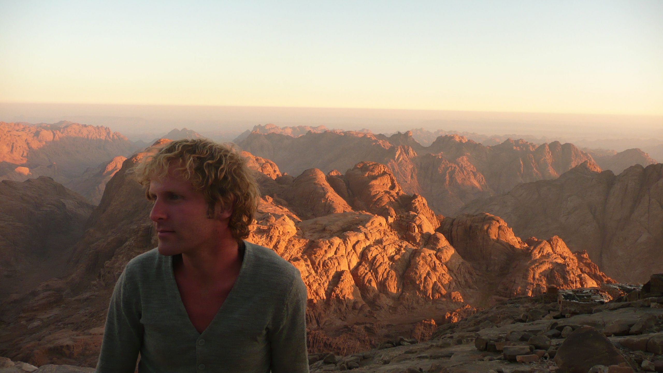 Ben on Mt Sinai Egypt looking sideways following sunrise