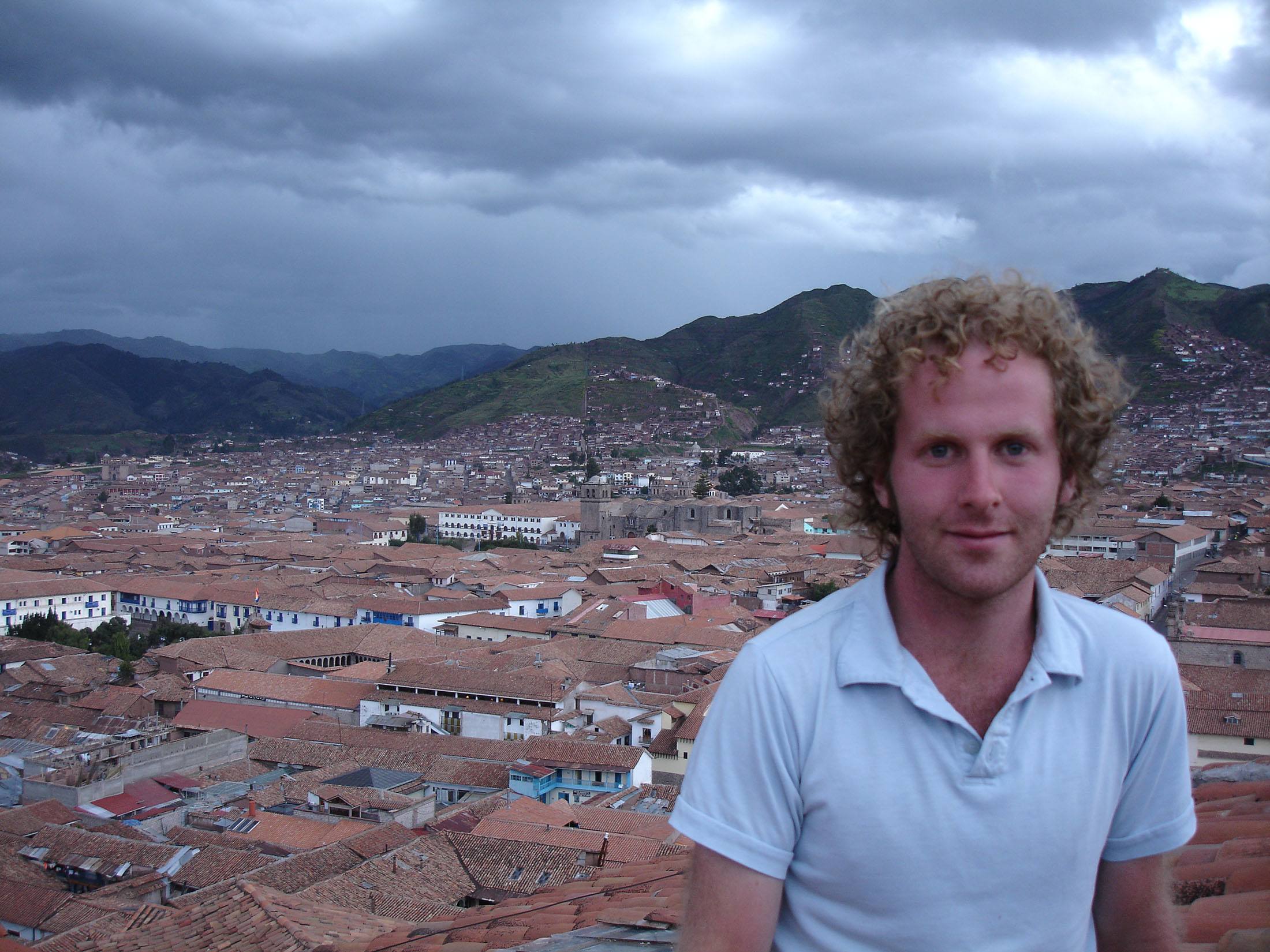 Ben on a rooftop terrice in Cusco Peru