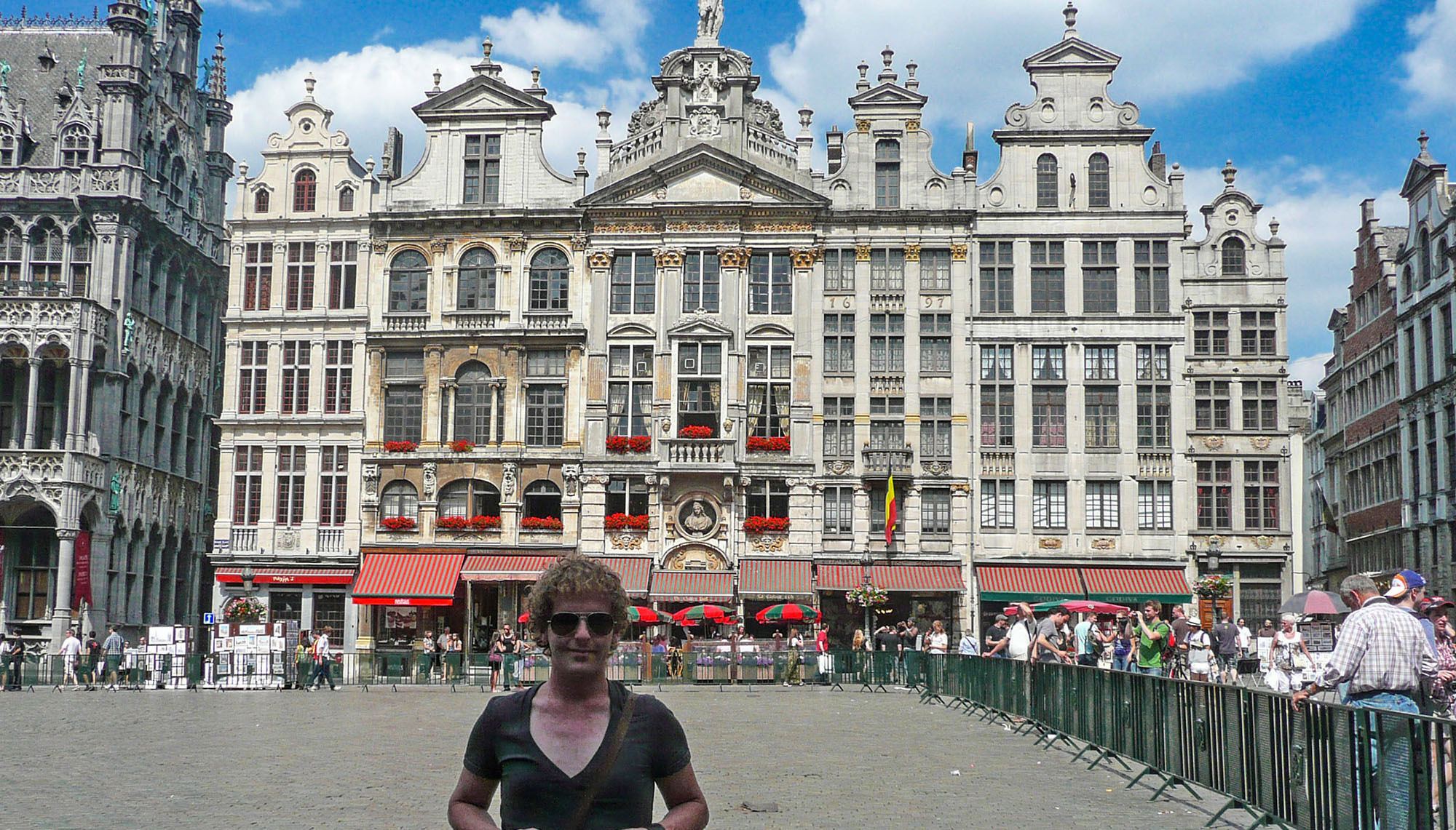 Ben posing outside Grande Place of Brussels Belgium