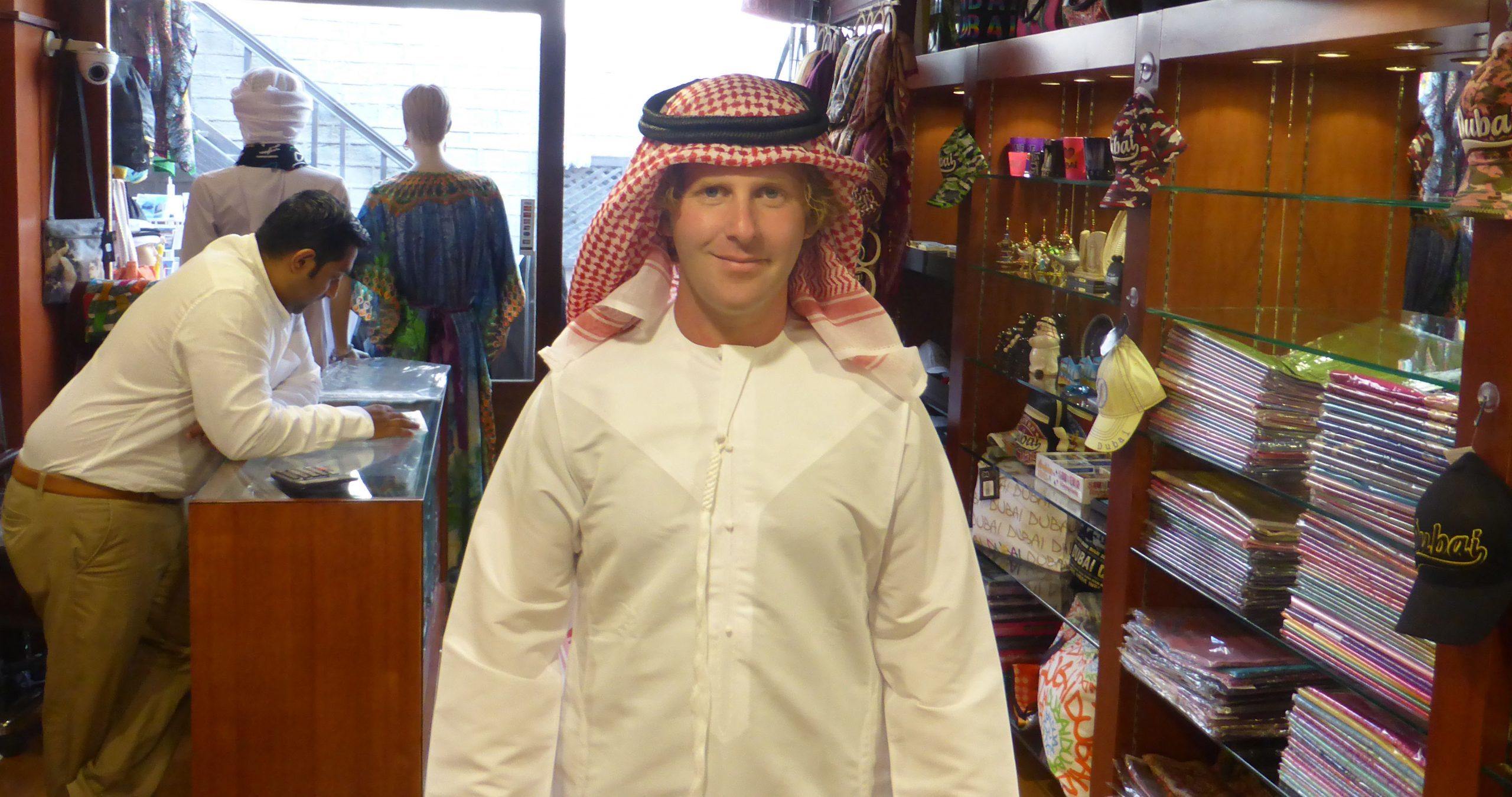 Ben wearing thawb in Dubai United Arab Emirates