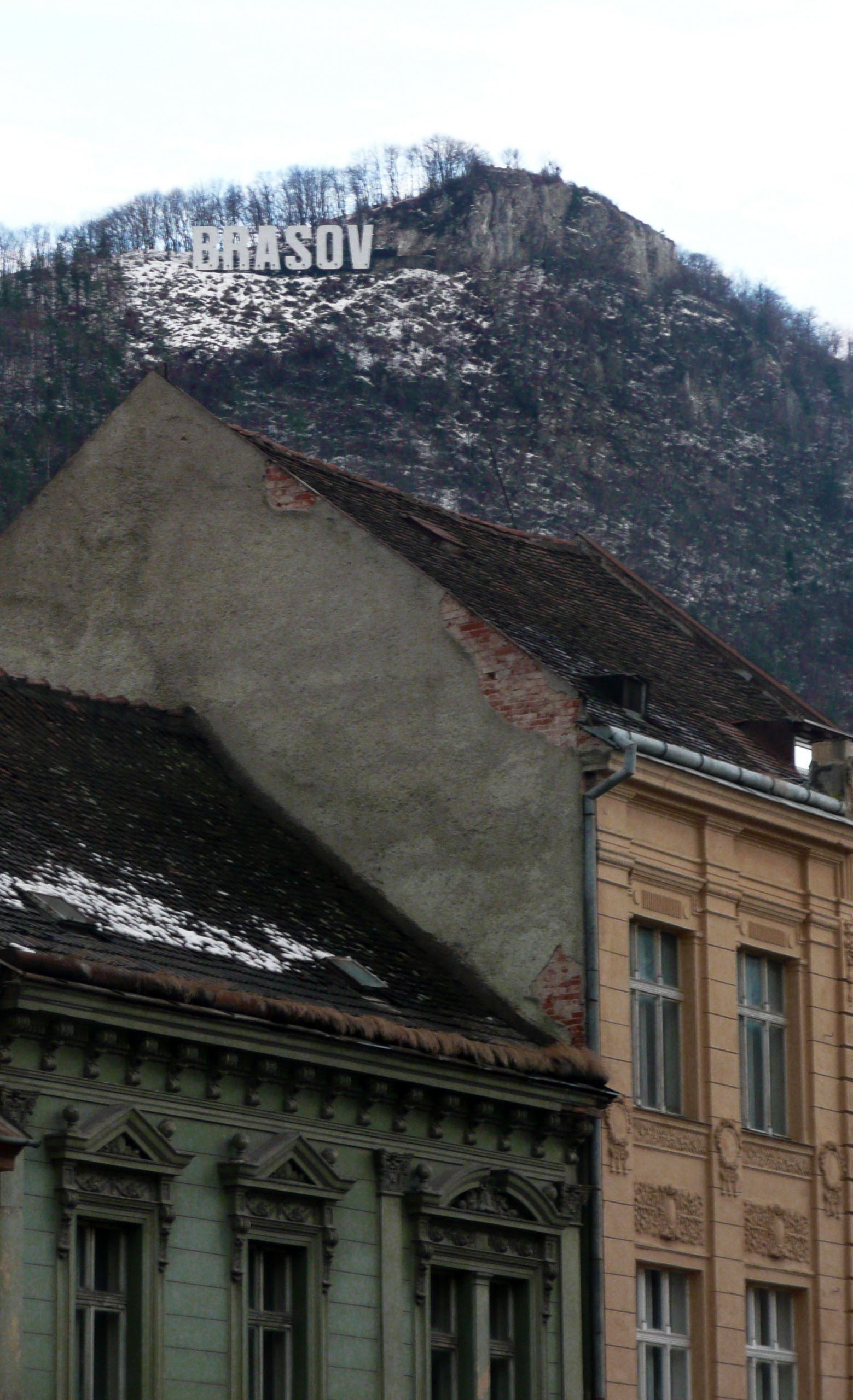 Brasov city sign on mountain Romania