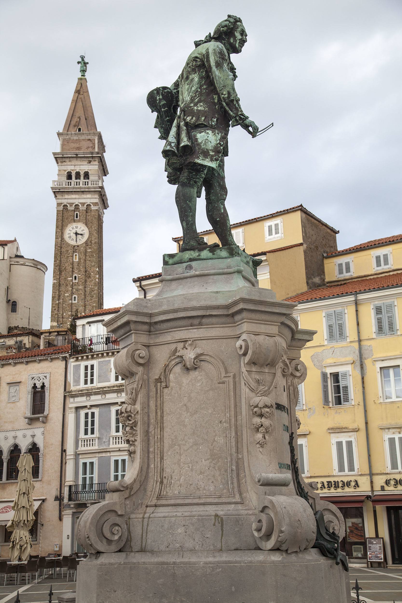Bronze statue of Giuseppe Tartini in Tartini Square Piran Slovenia