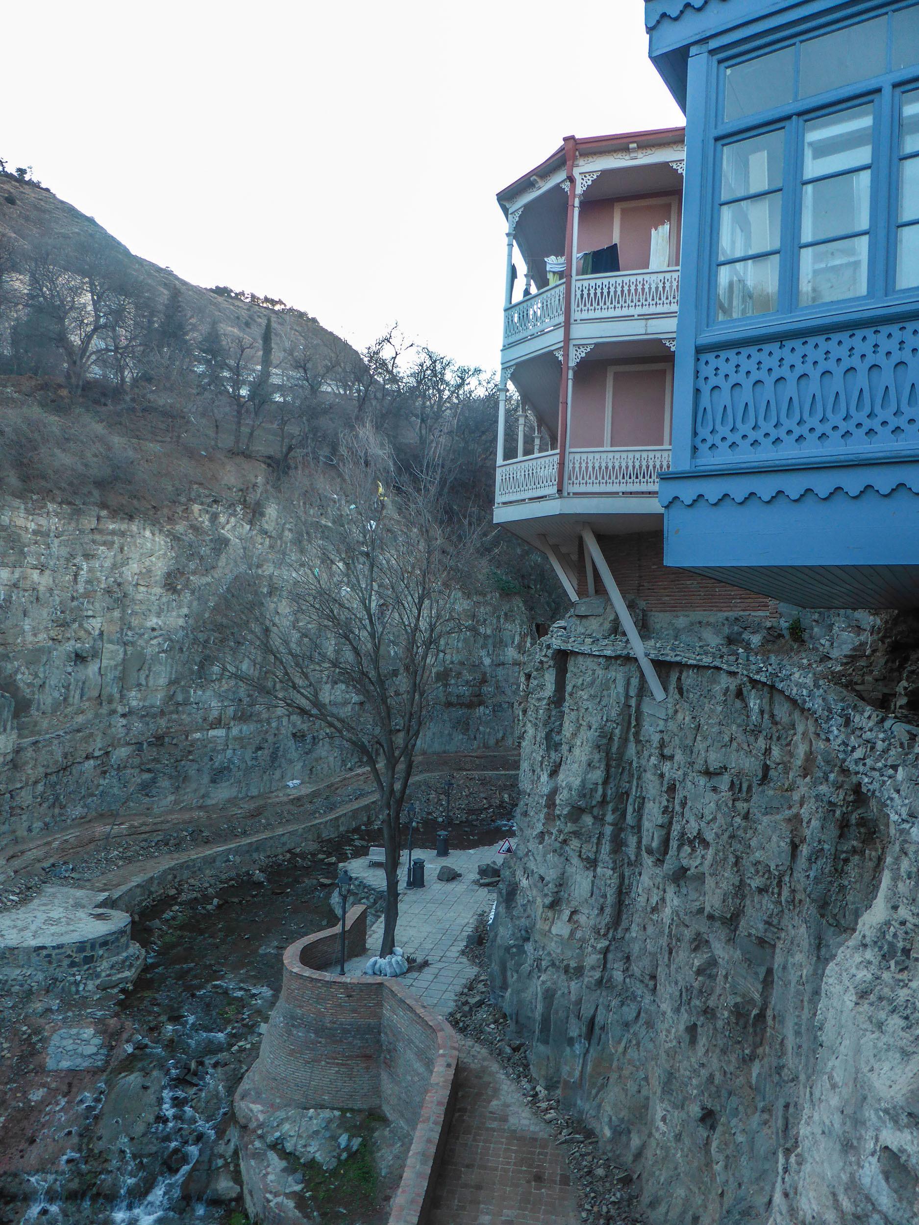Cliff-edge homes in Old Town Tbilisi Georgia