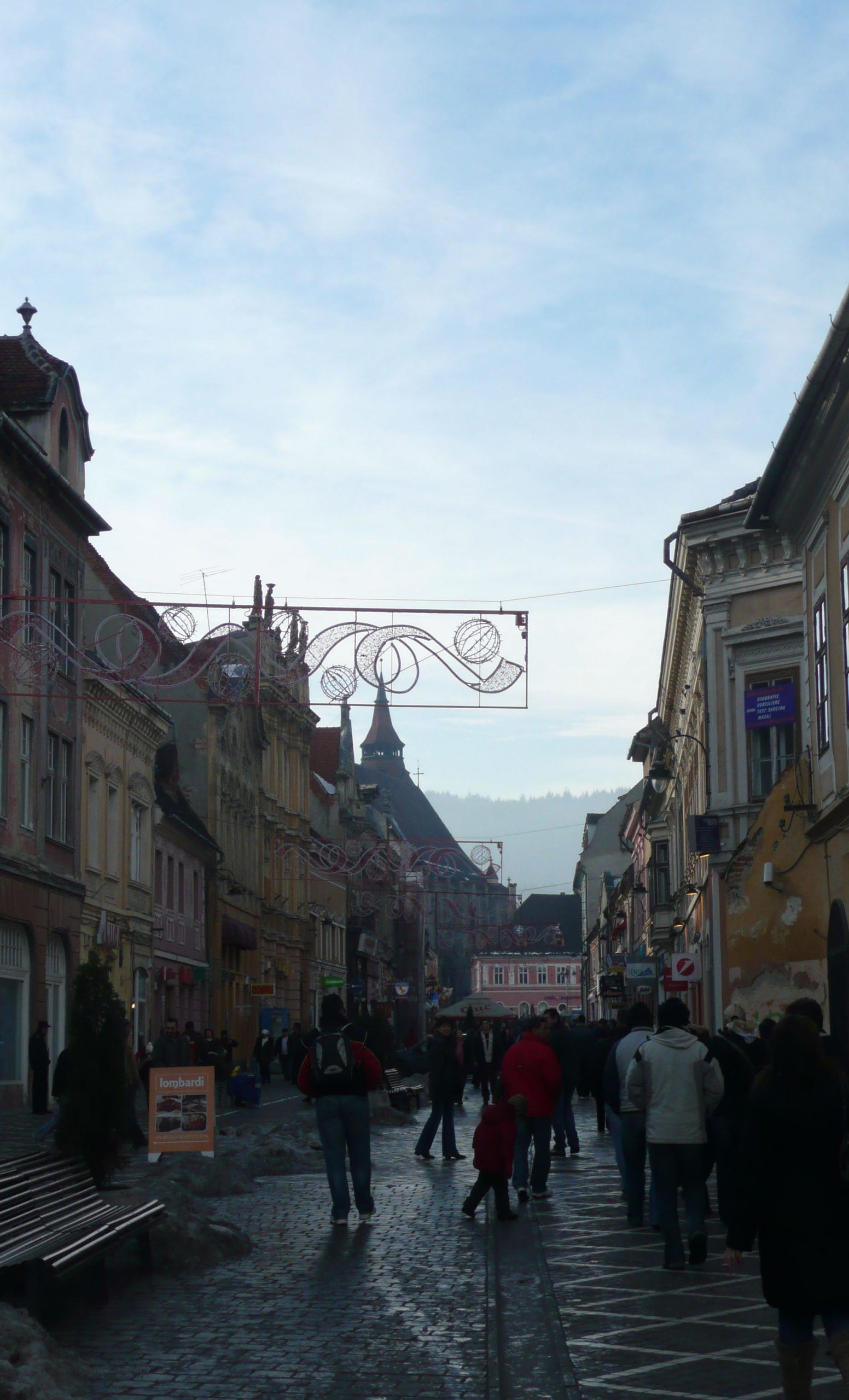 Cobblestone street in Brasov Romania