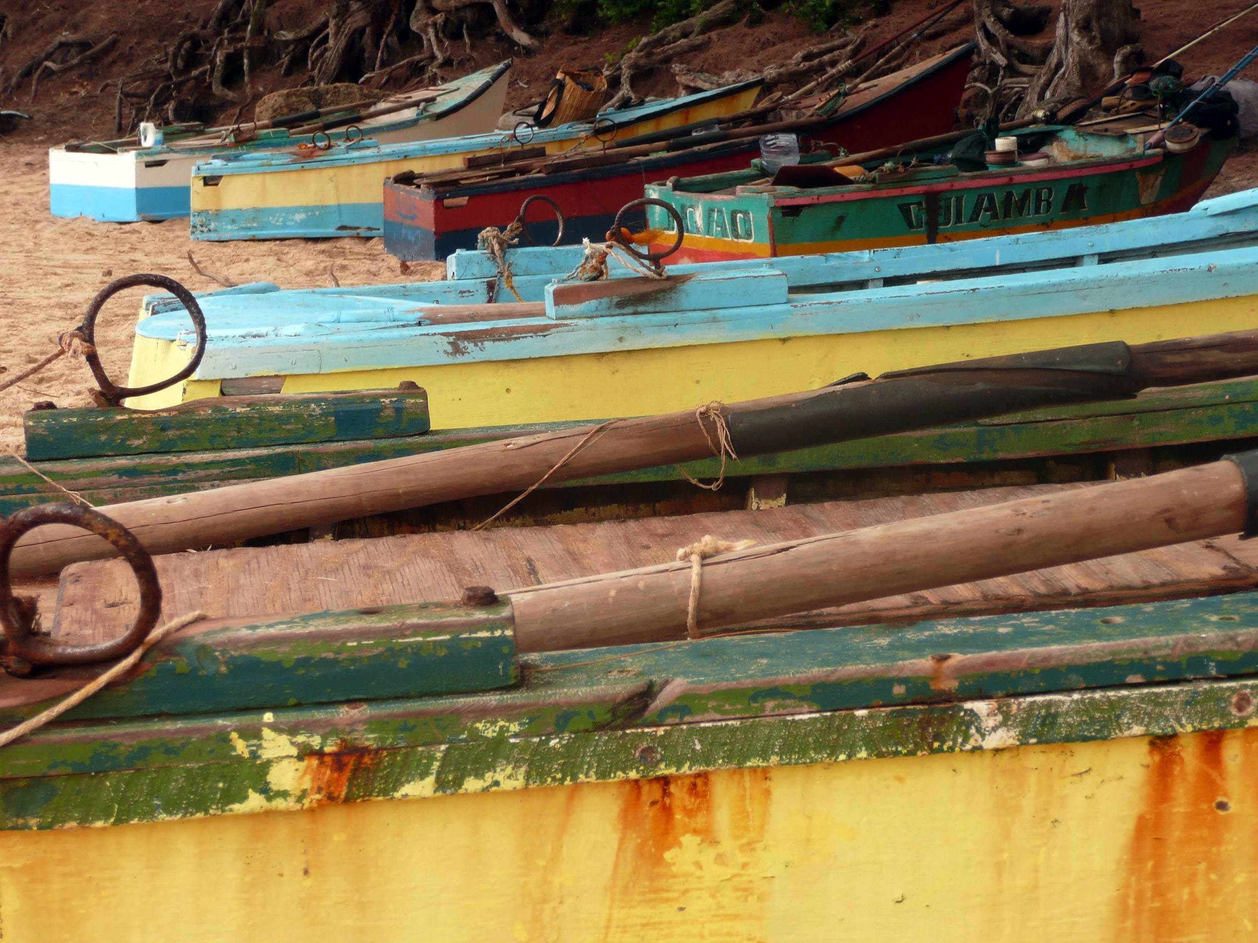 Colourful boats on Tofo Beach Mozambique