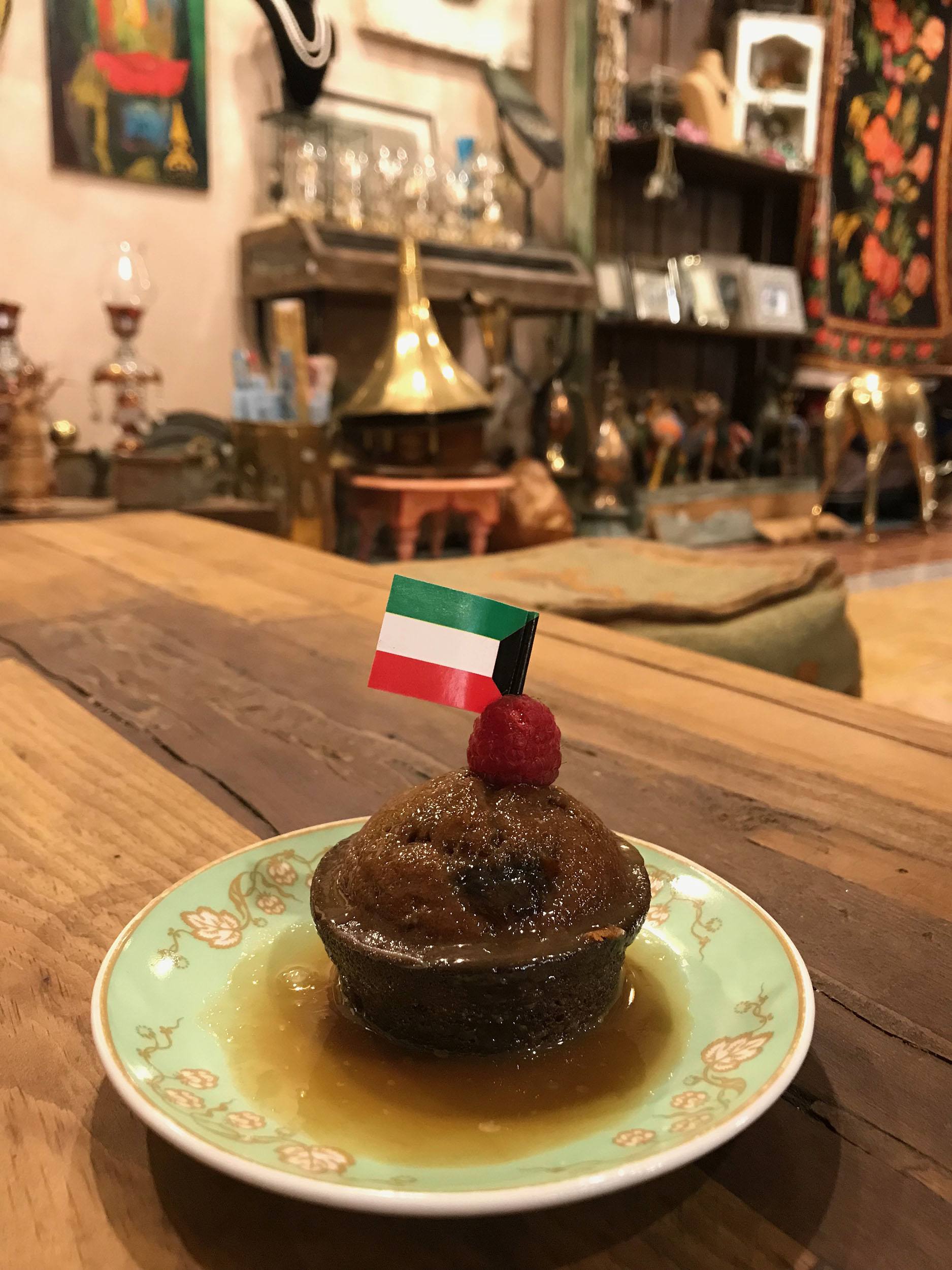 Dessert with Kuwaiti flag at Beit Ahmed inside Souq Al-Mubarakiya in Kuwait