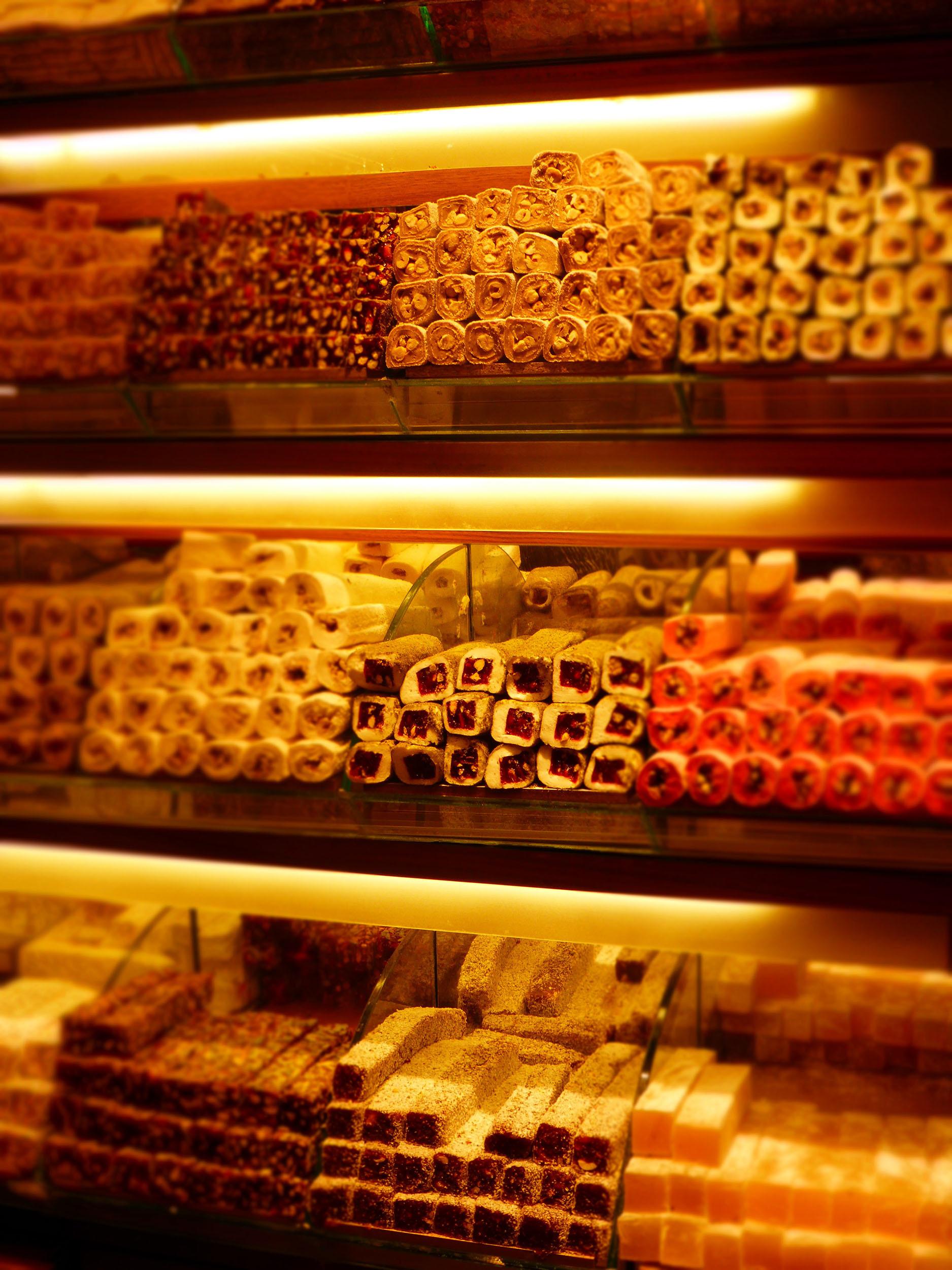 Display of Turkish sweets in a store within Istanbul's Grand Bazaar Turkey