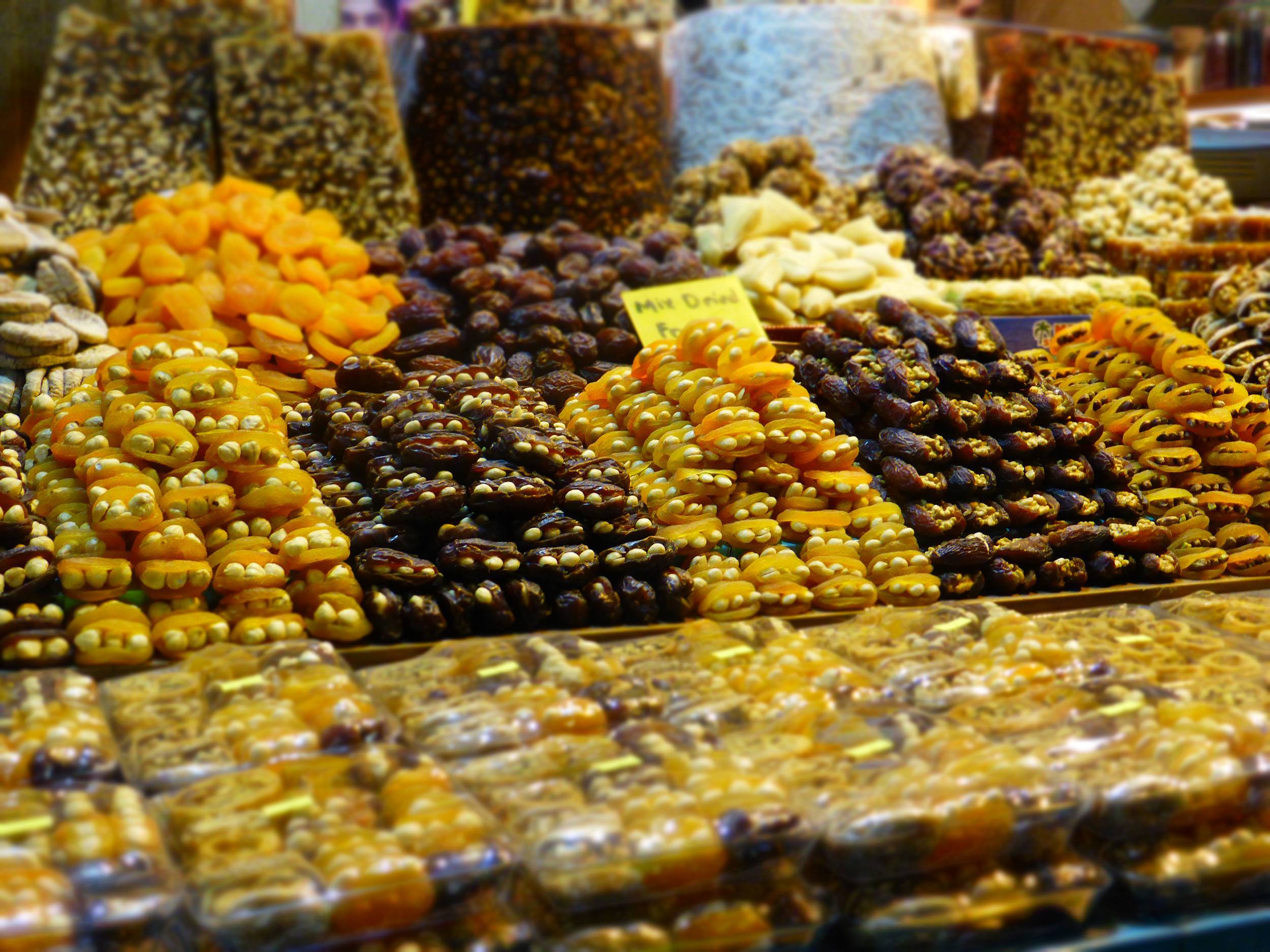 Dried fruit at a stall inside Istanbul's Grand Bazaar Turkey