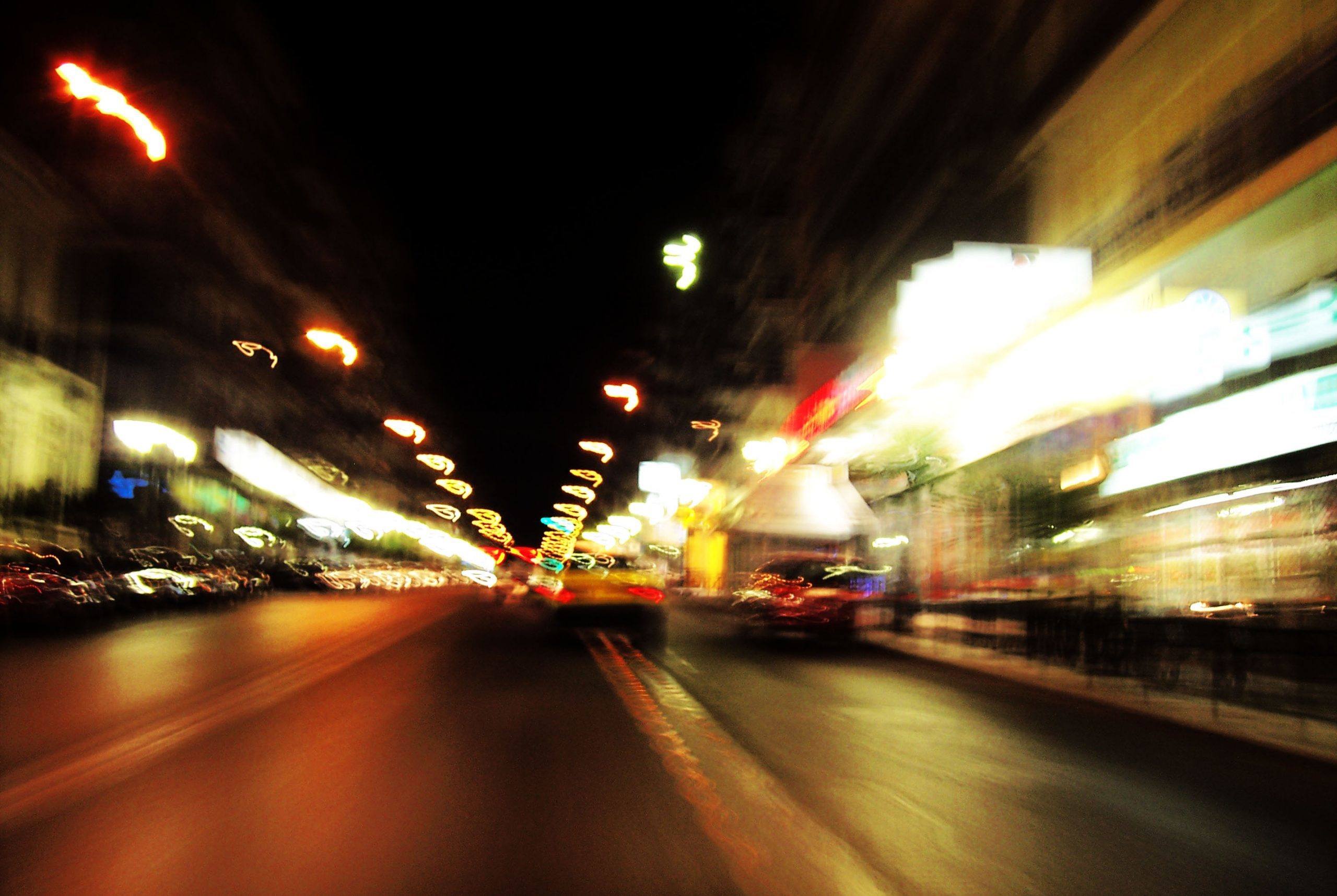 Driving through Athens Greece at night