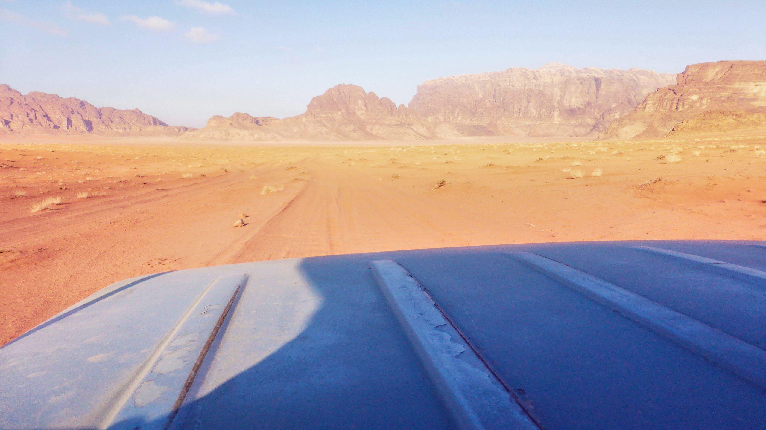 Front of car in Wadi Rum desert Jordan