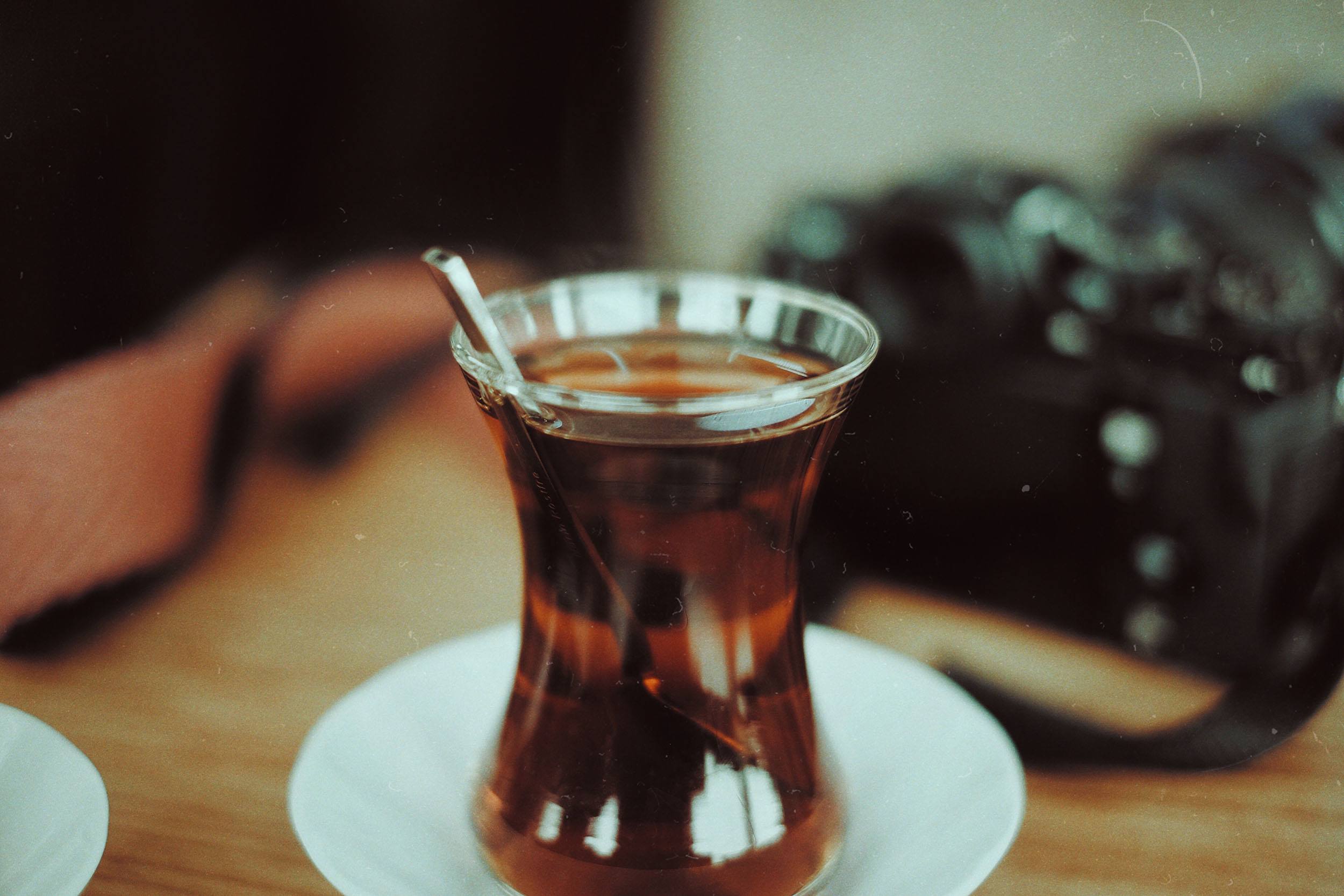 Glass of hot peppermint tea