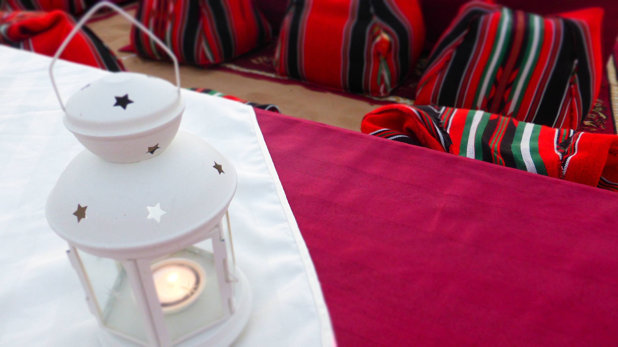 Lantern on table at bedouin camp near Dubai United Arab Emirates