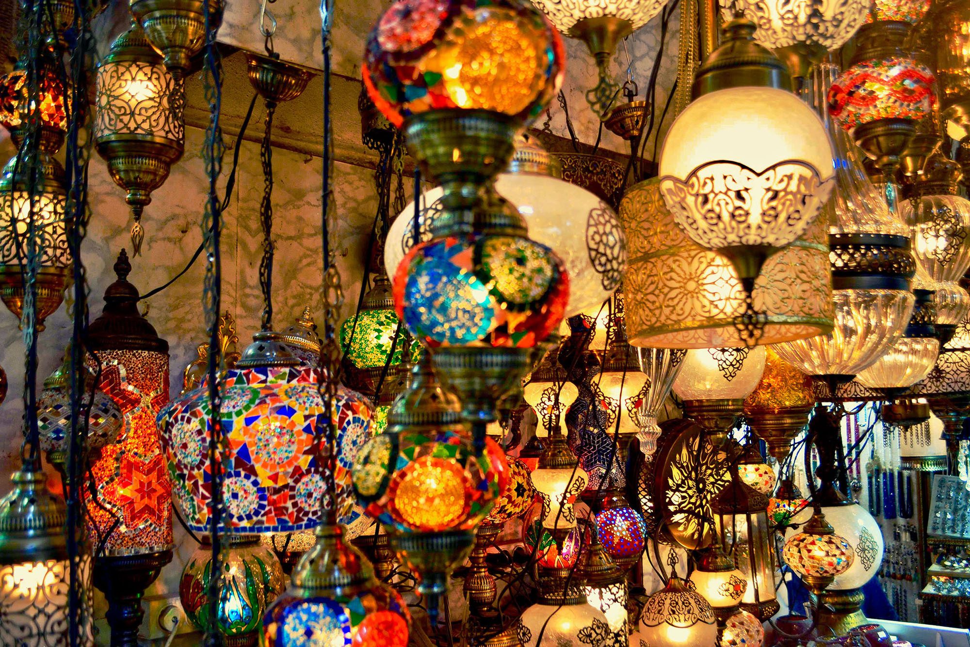 Lanterns hanging in a store in the Grand Bazaar Istanbul Turkey