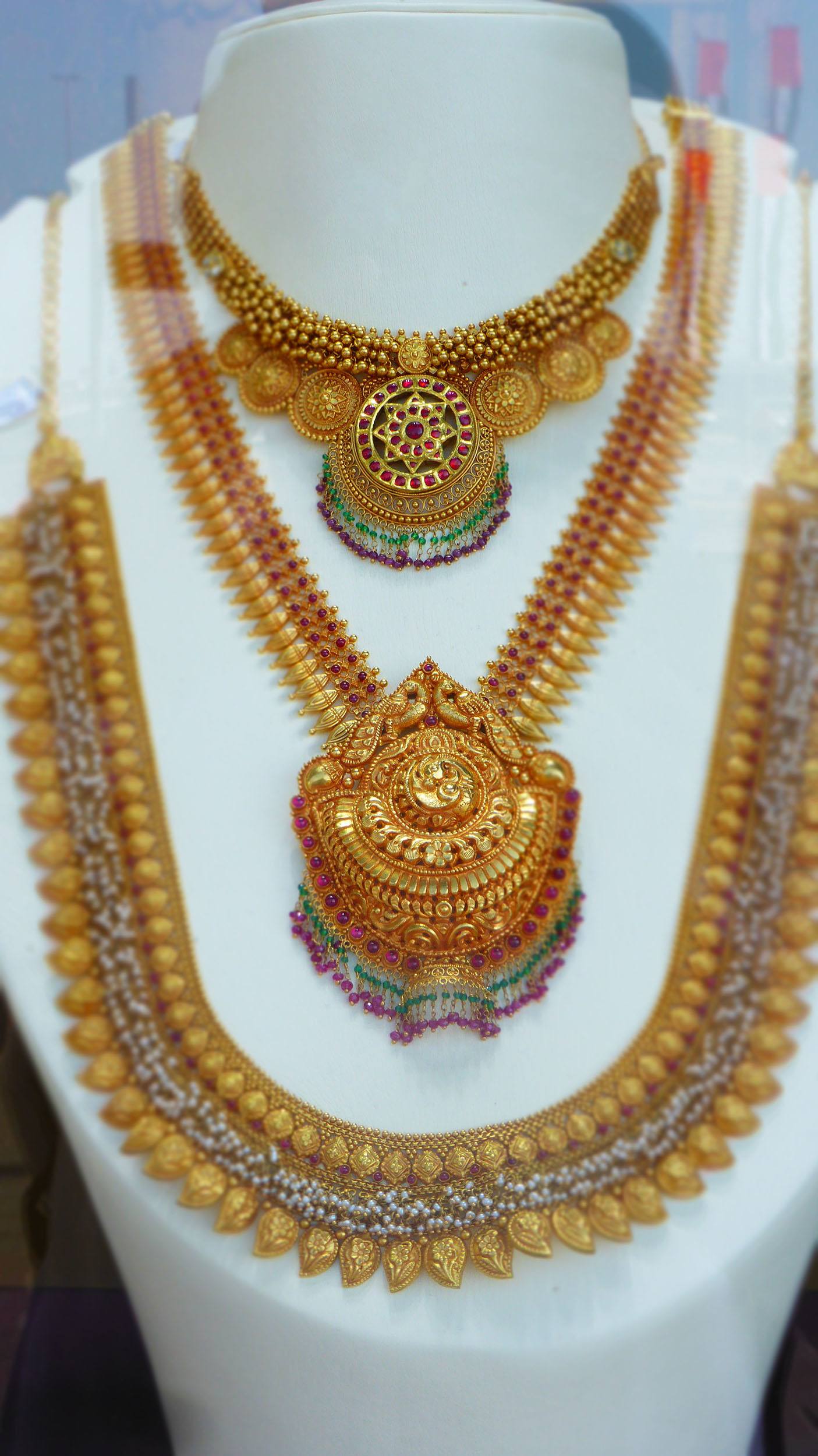 Ornate necklace in shop window Dubai United Arab Emirates