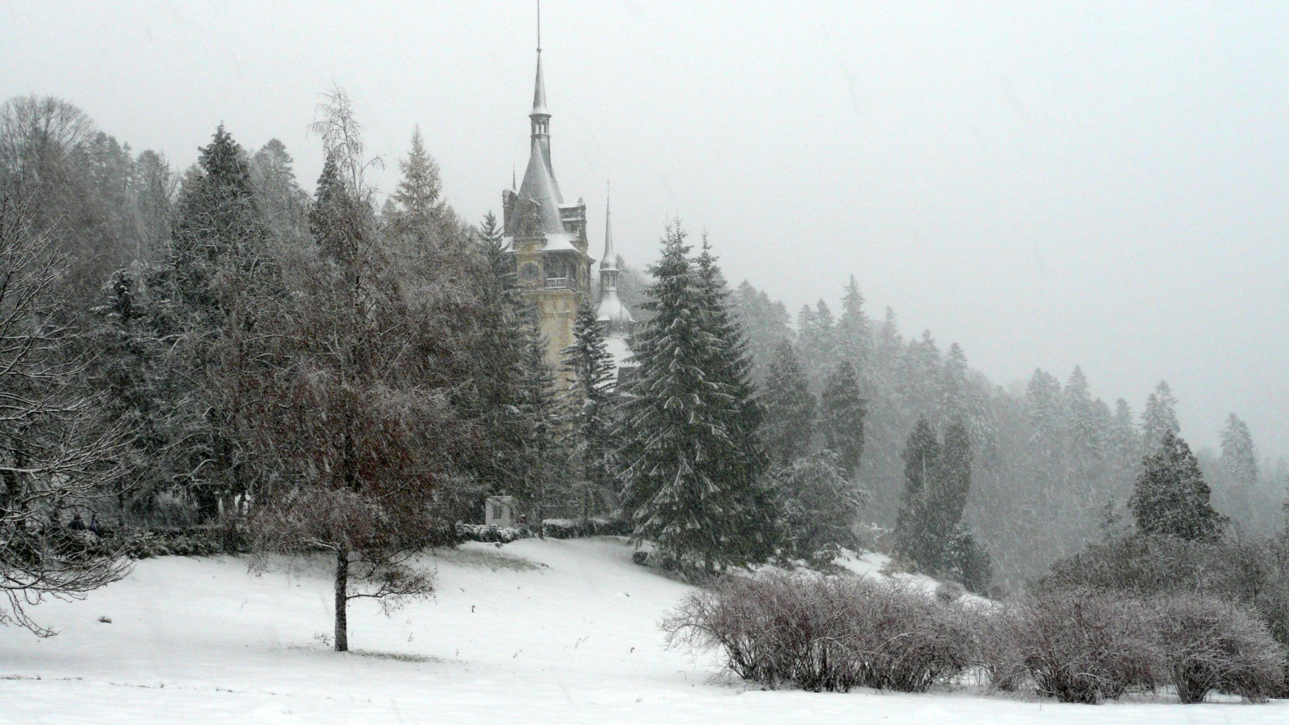 Peles Castle in Romania during winter