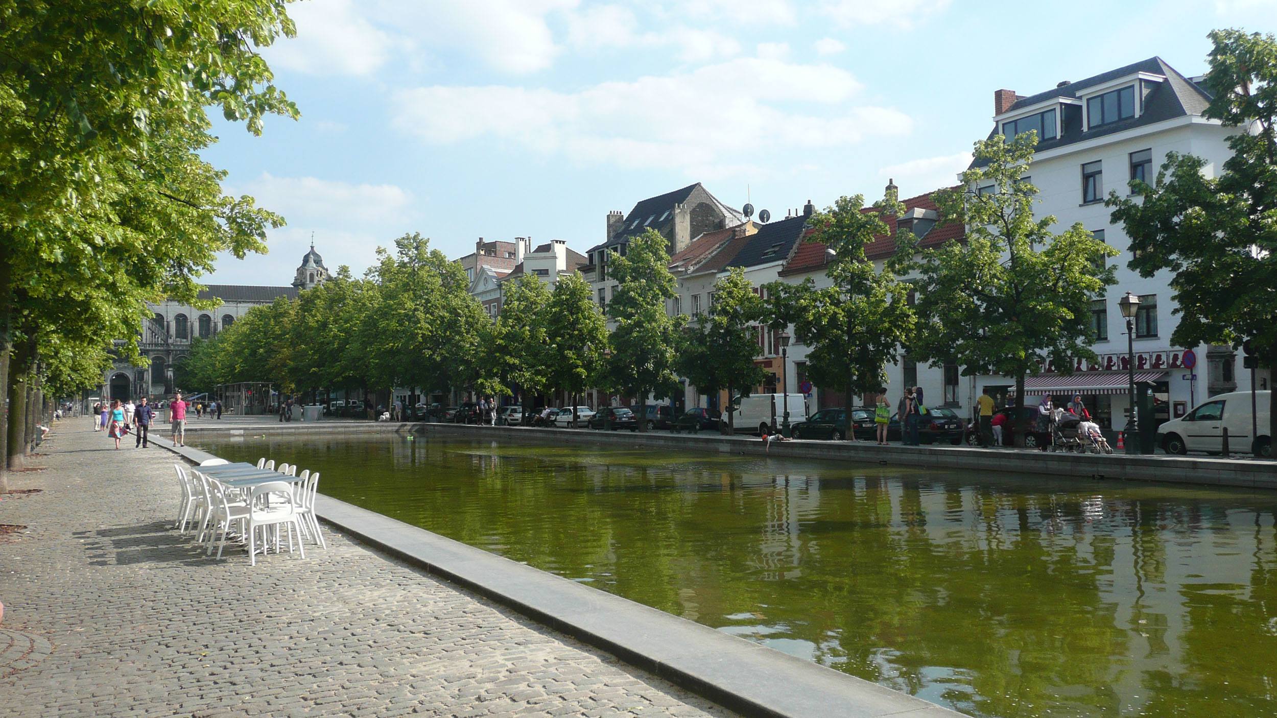 Pond in front of Sainte Catherine in Brussels Belgium