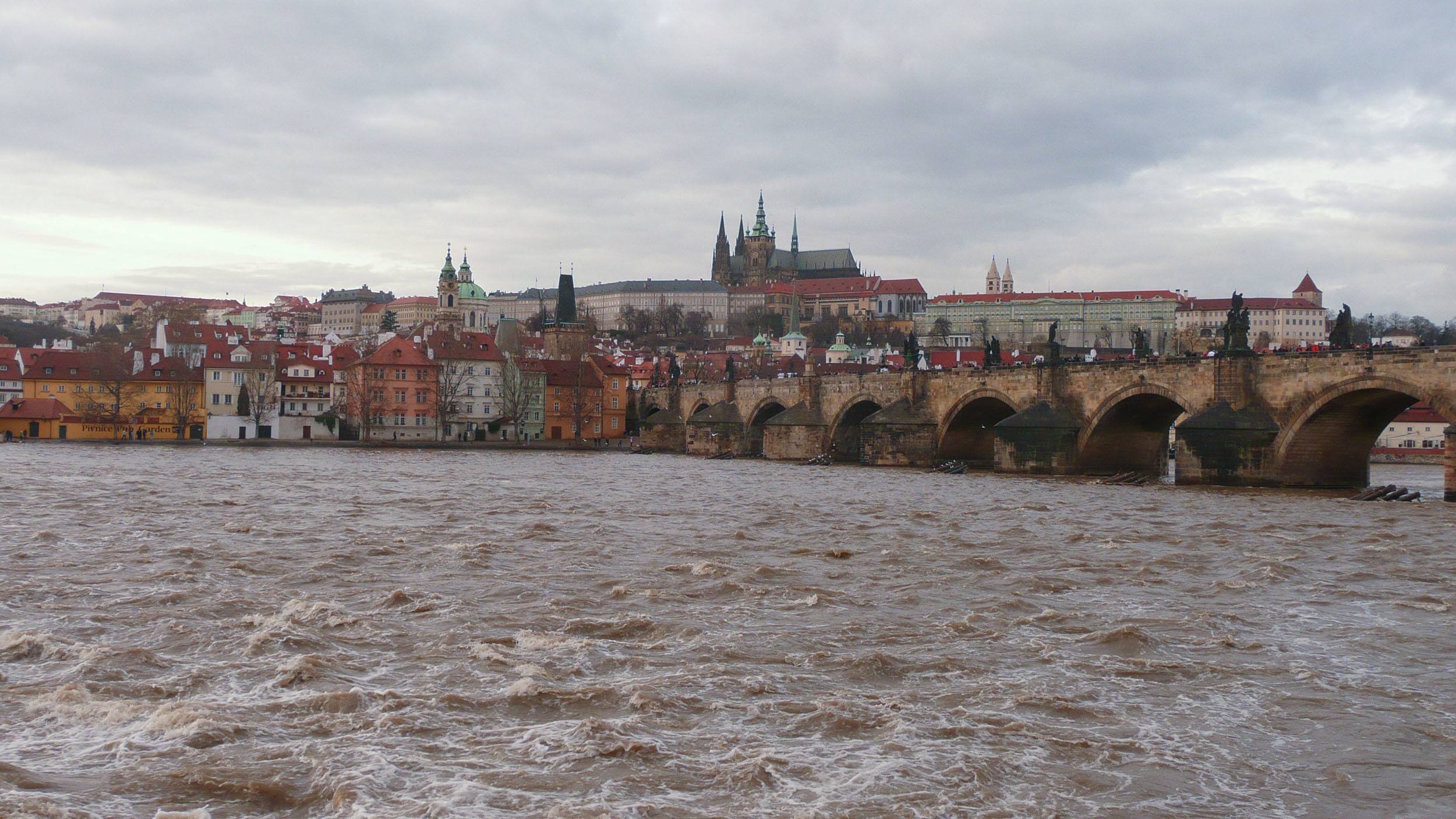 Prague Castle in the distance in Prague Czech Republic