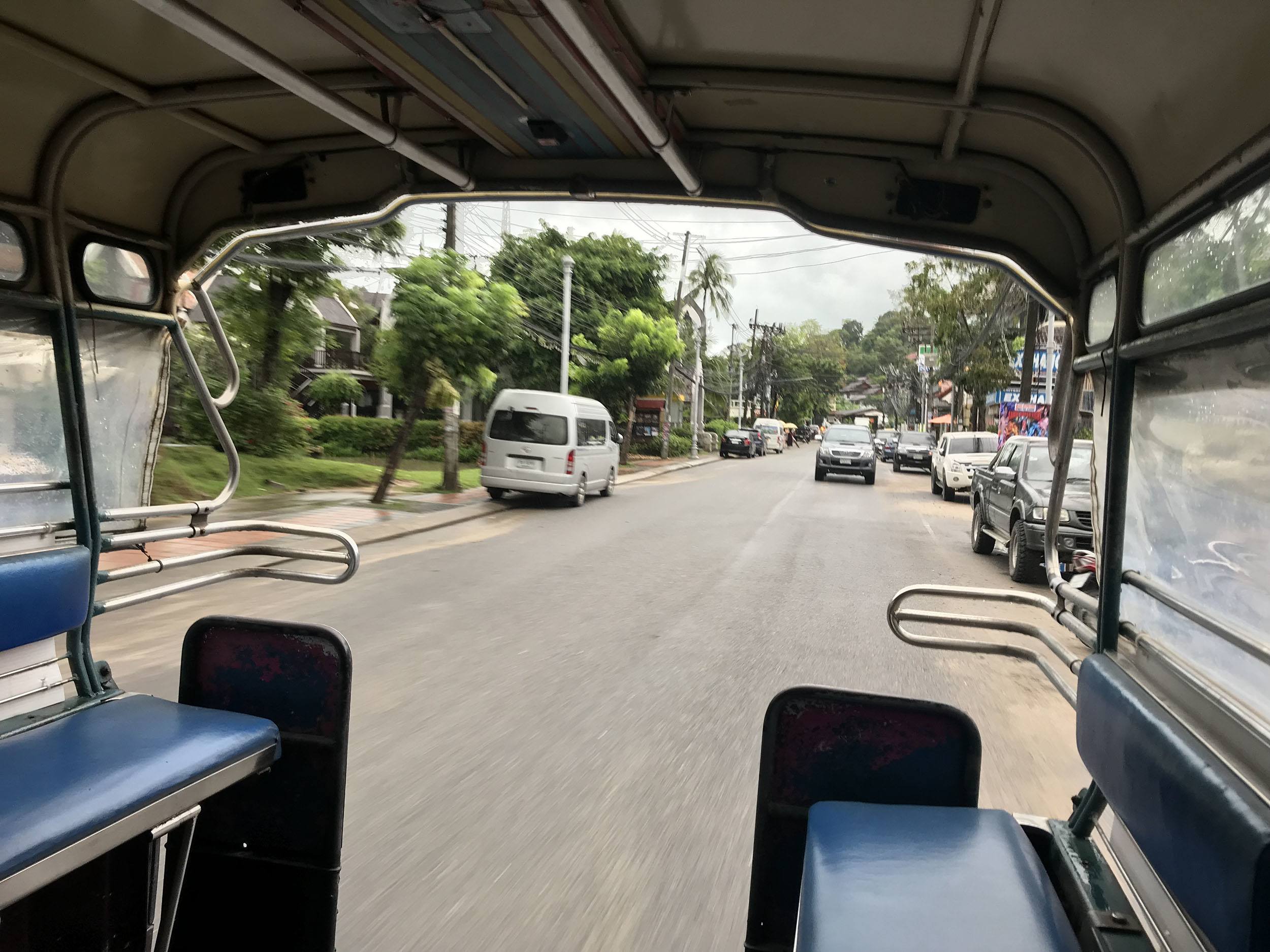 Riding in a Songthaew on Koh Samui Thailand