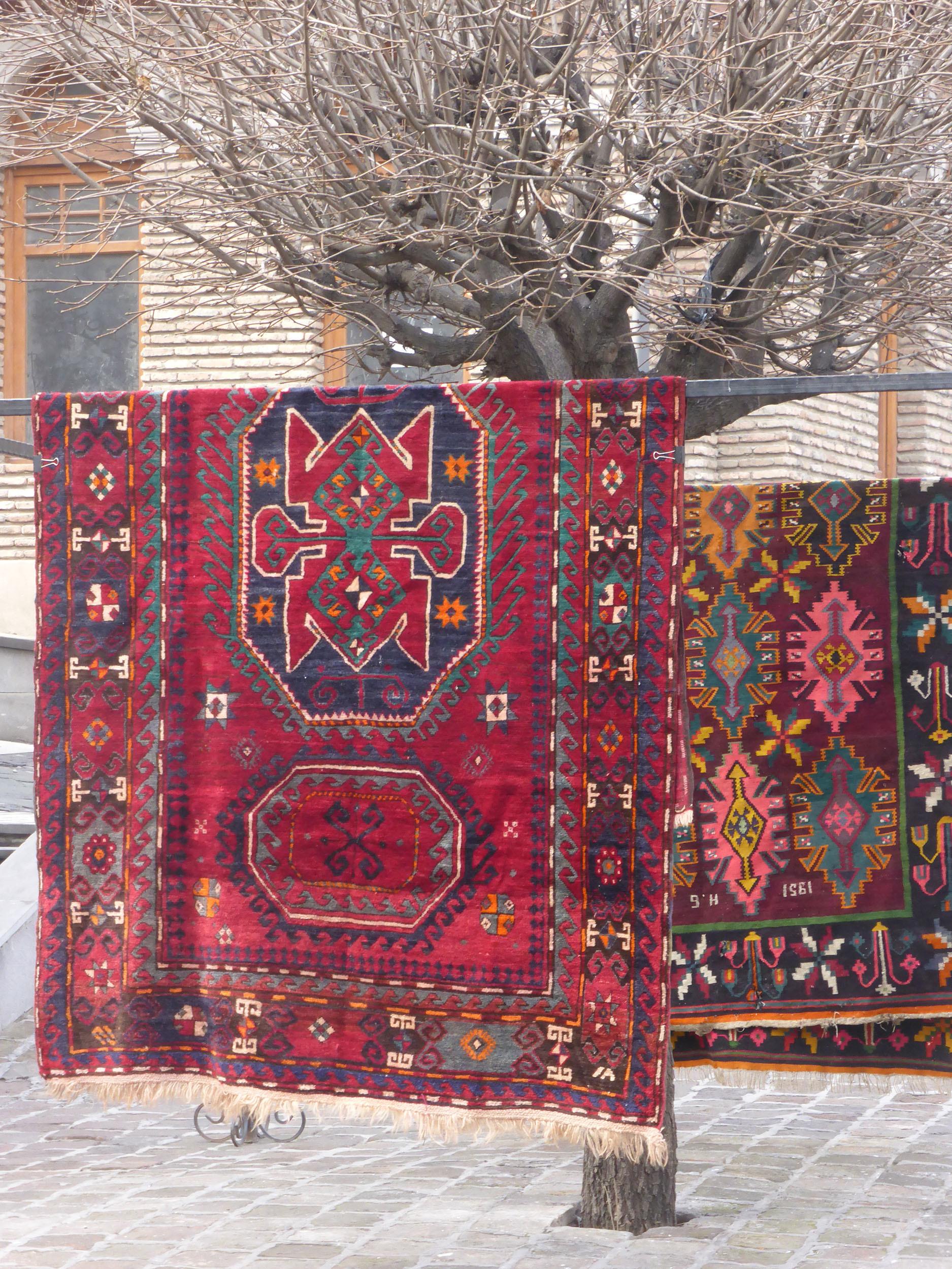 Rugs hanging in a street of Old Town Tbilisi Georgia