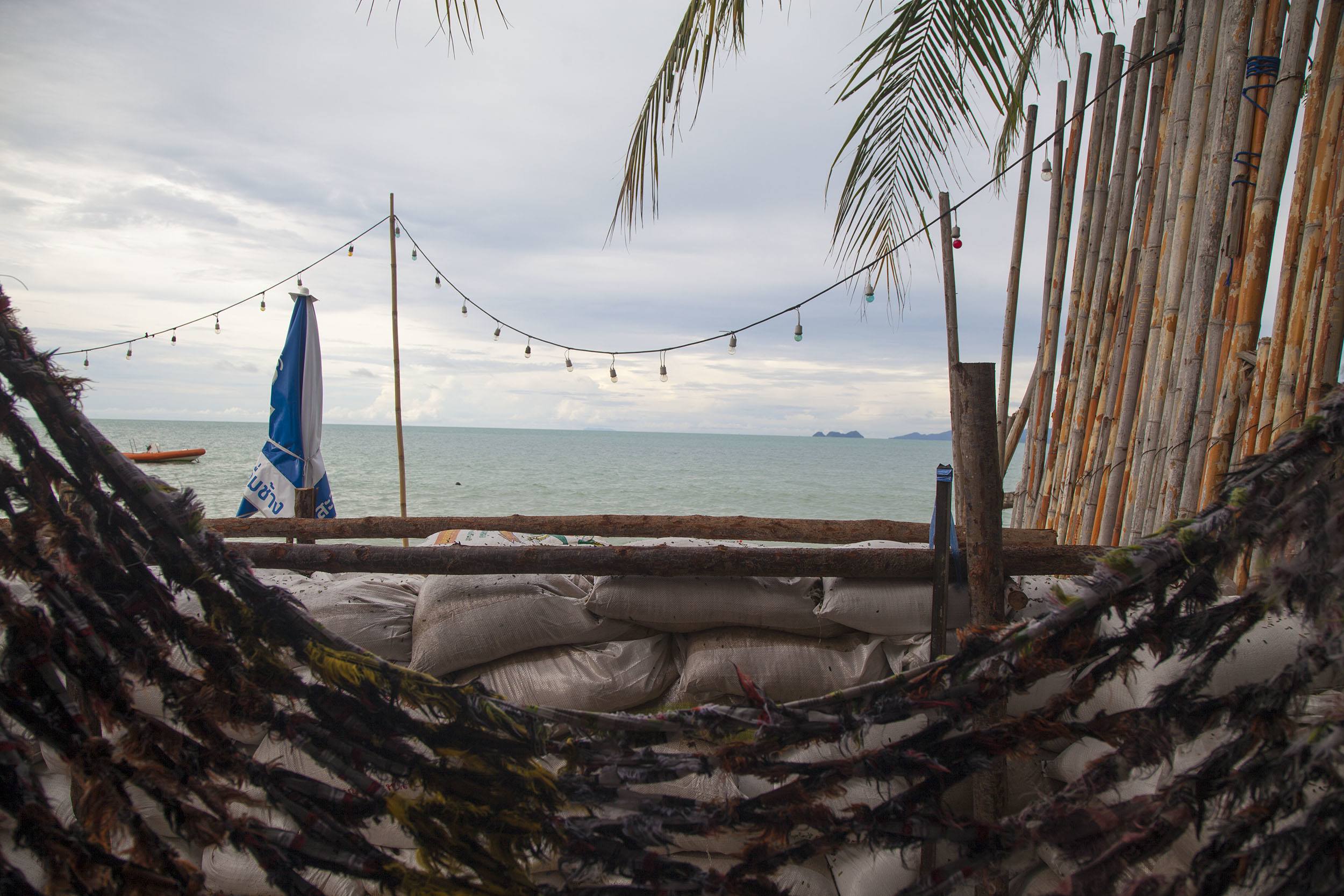 Sand bags outside room at The White Pearl Beach Resort on Bang Po Koh Samui Thailand