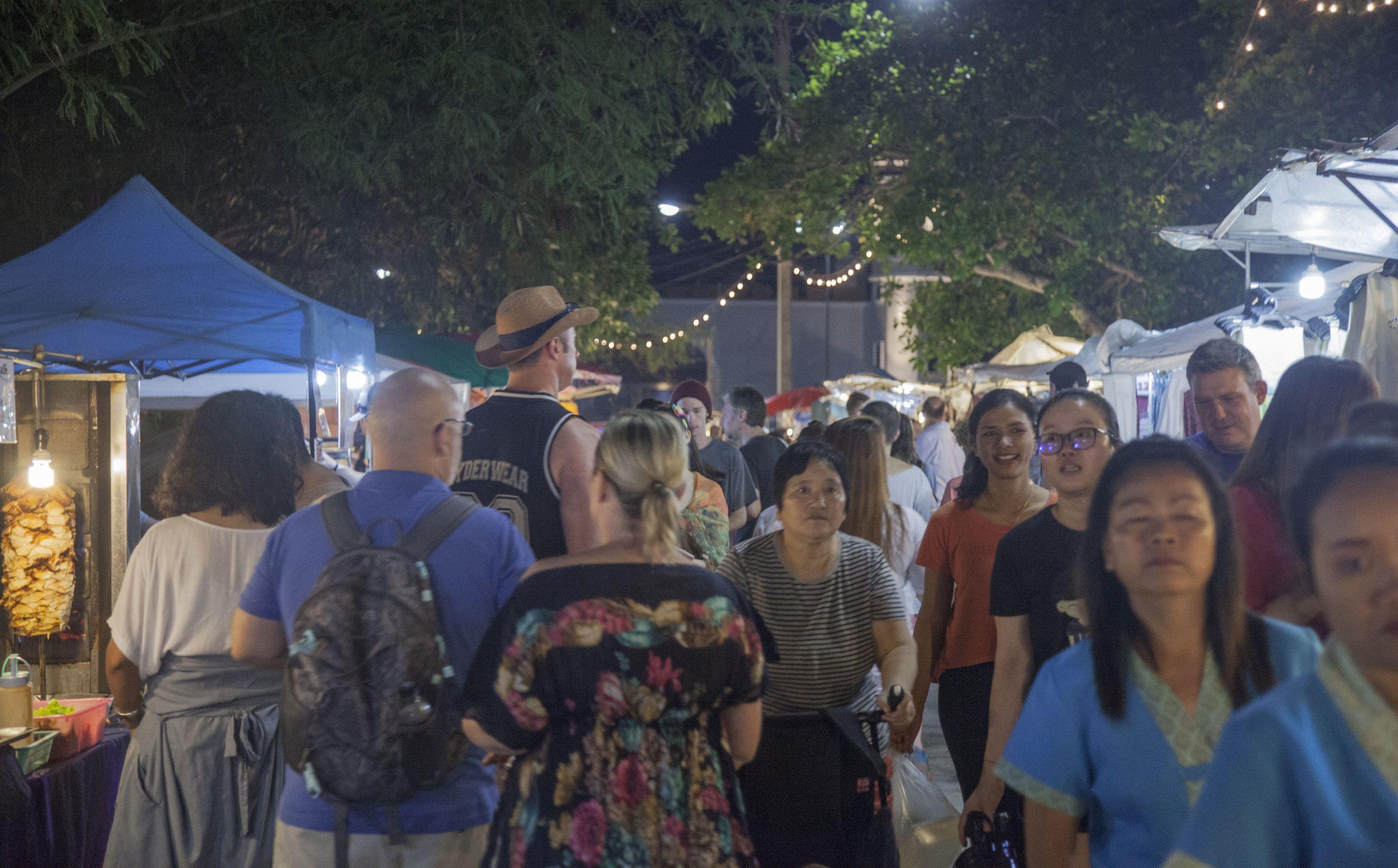 Shoppers at Bophut Fisherman’s Village Walking Street on Koh Samui Thailand