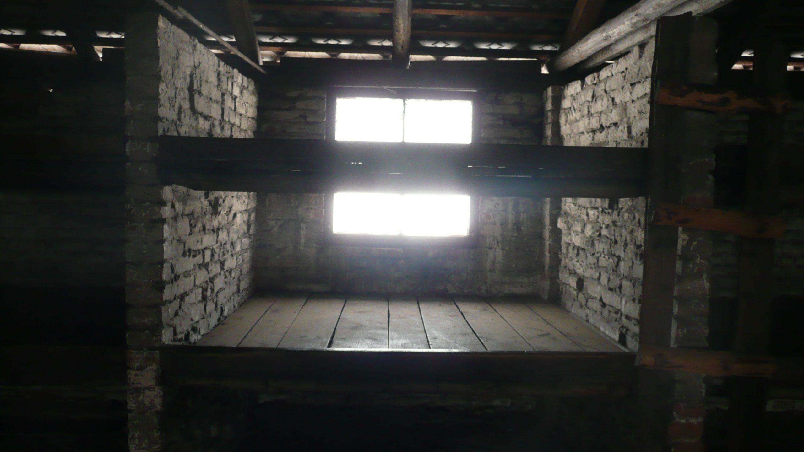 Small space inside room of Birkenau concentration camp in Poland