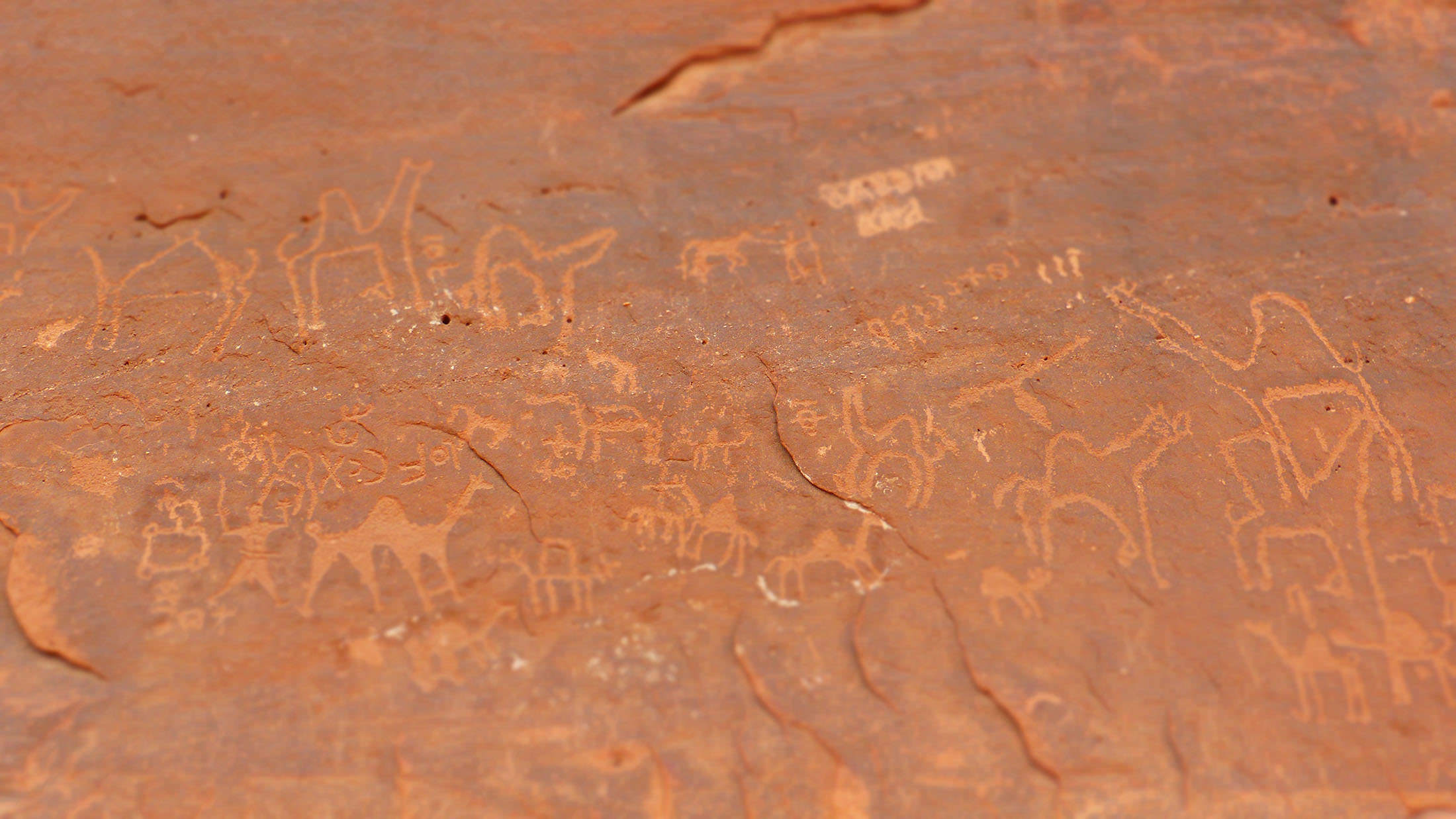 Stone inscriptions of Jebel Anafishiya in Wadi Rum Jordan