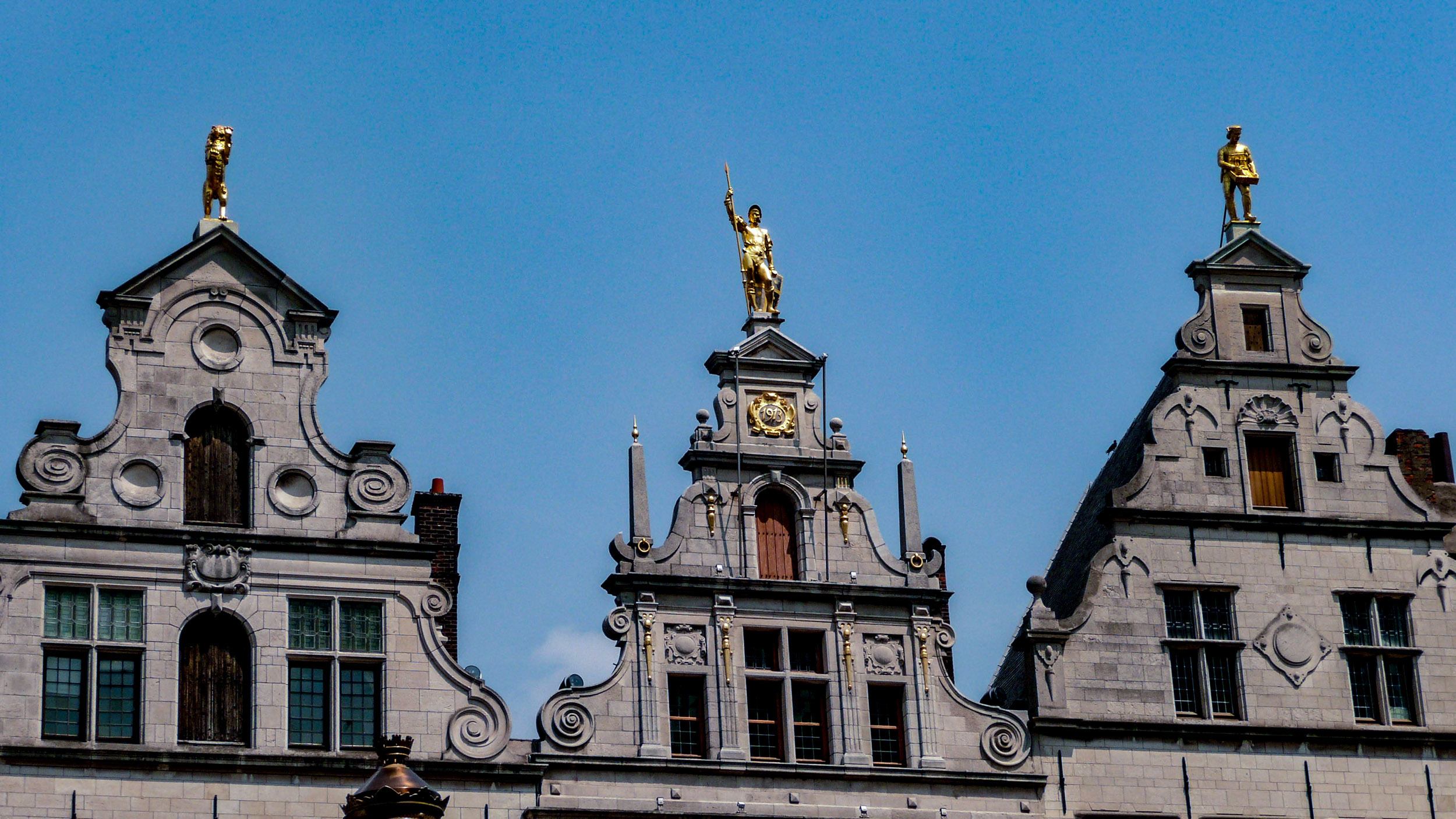 Tops of buildings in Antwerp Belgium