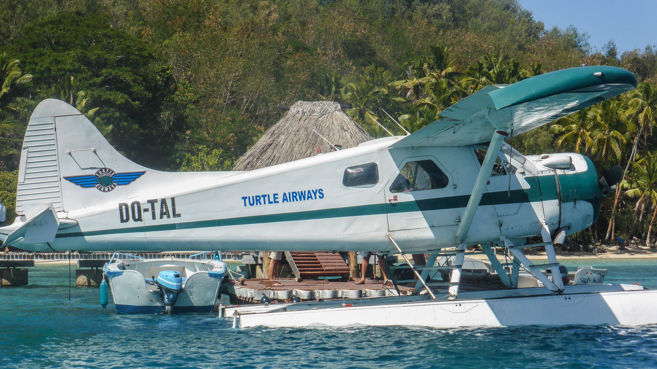 Turtle Airways plane in the sea ready for departure Fiji