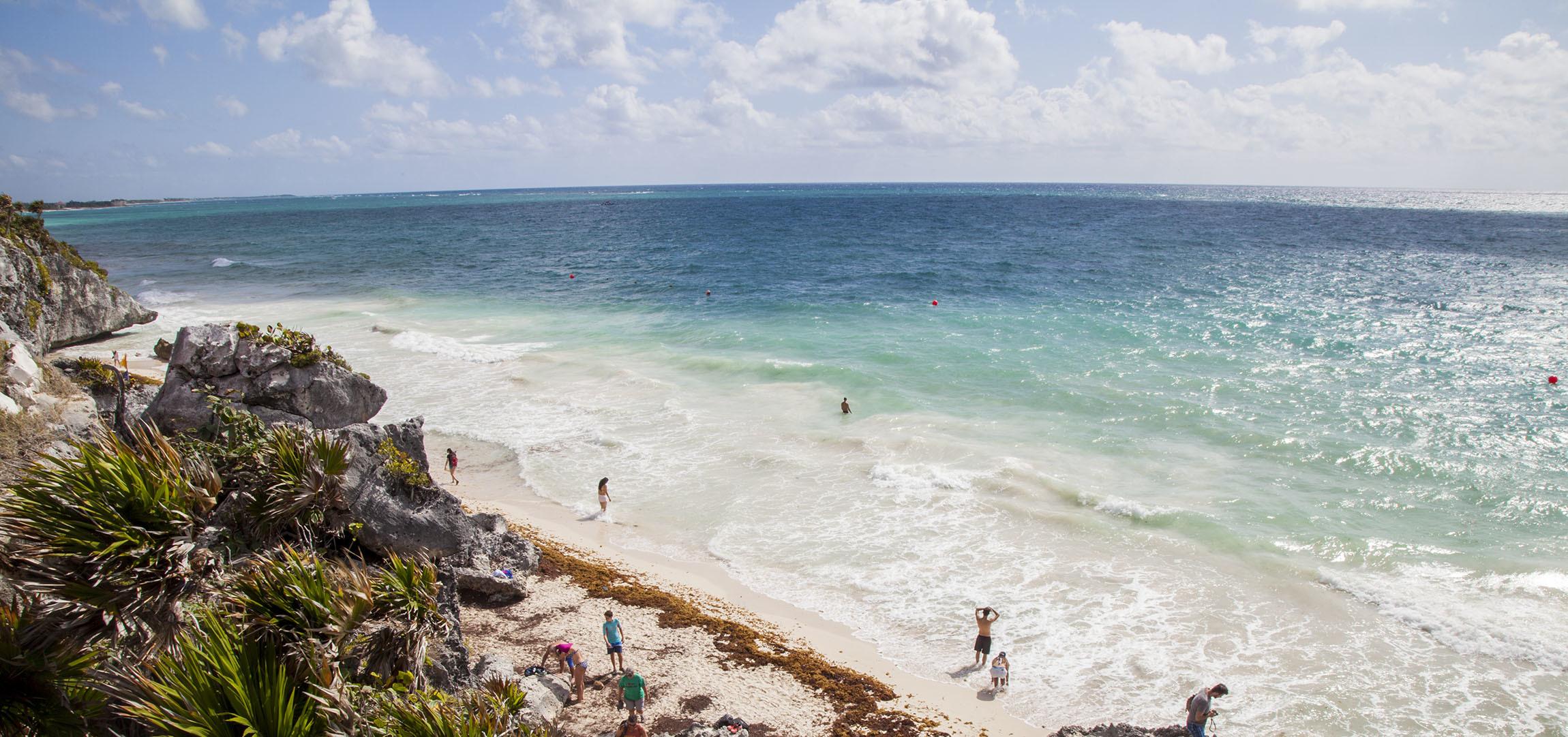 Beach beside Tulum ruins in Mexico