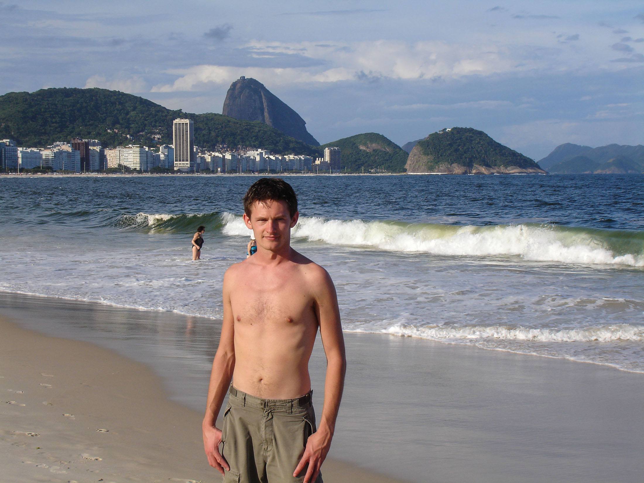 Ben shirtless on Copacabana Beach Rio de Janeiro Brazil