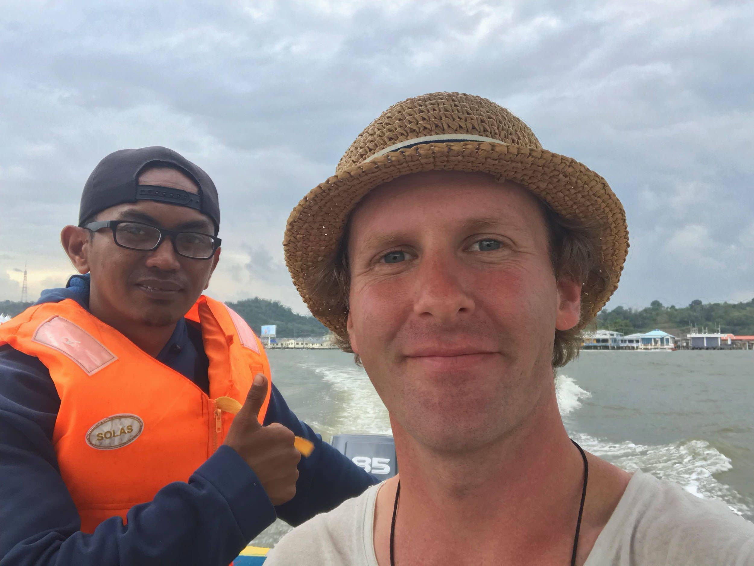 Ben with boat captain in Kampung Ayer Bandar Seri Begawan Brunei